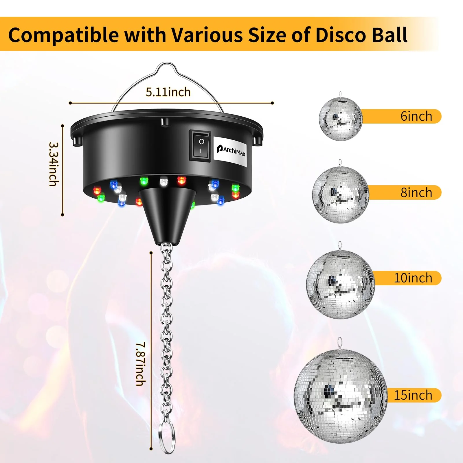 Disco Ball Motor with Light, Party Lights with Remote,6-12RPM Adjustable Speed Rotating Disco Motor,for 4''~ 24'' Mirror Ball, DJ Bands KTV Bar Christmas Birthday Wedding Outdoors Party Decor - Image 4