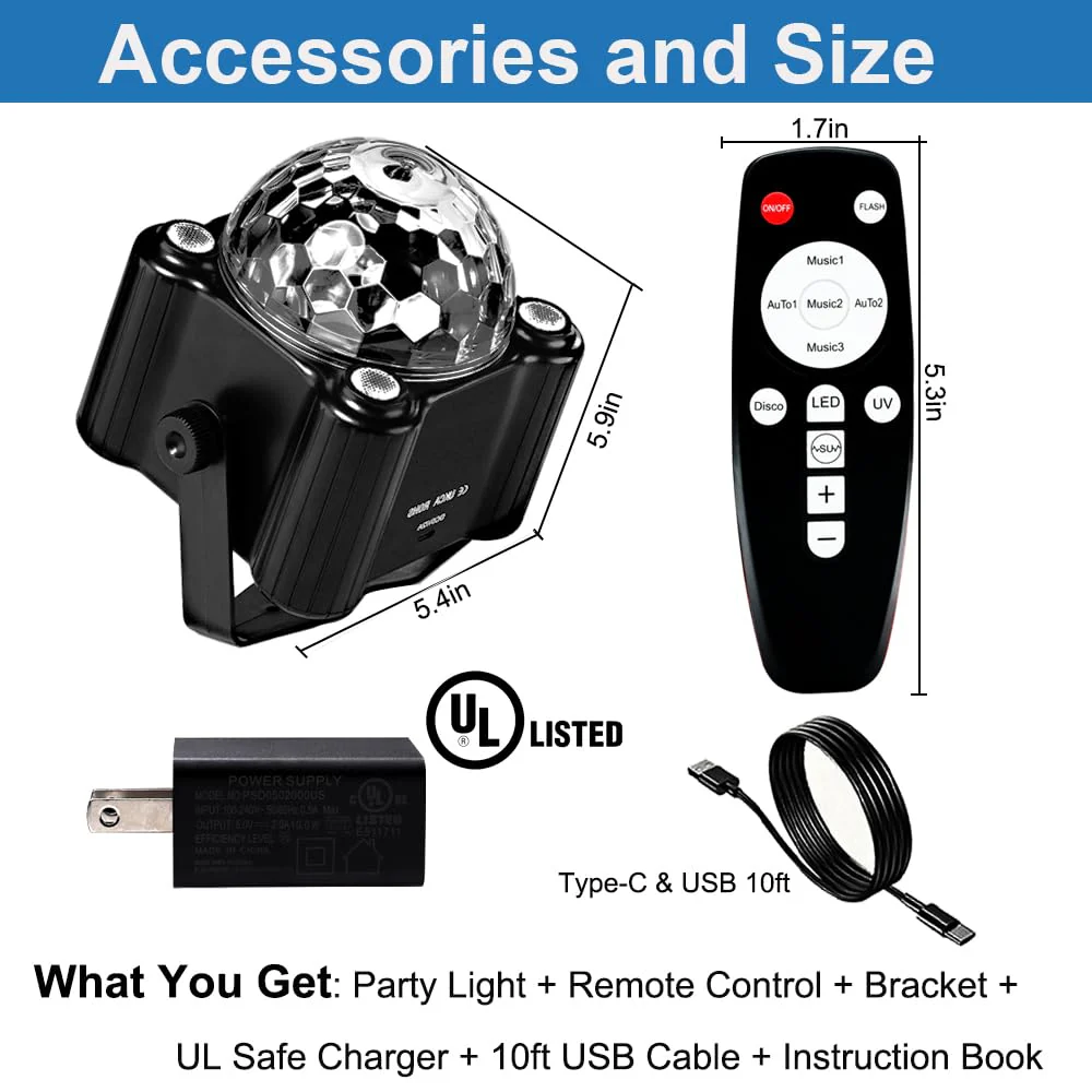 Disco Ball Party Lights, Disco Ball Decor Disco Light Sound Activated with Remote Control Dj Lights for Outdoors and Indoors Home Club Karaoke Christmas Halloween Birthday Wedding Decorations. - Image 6