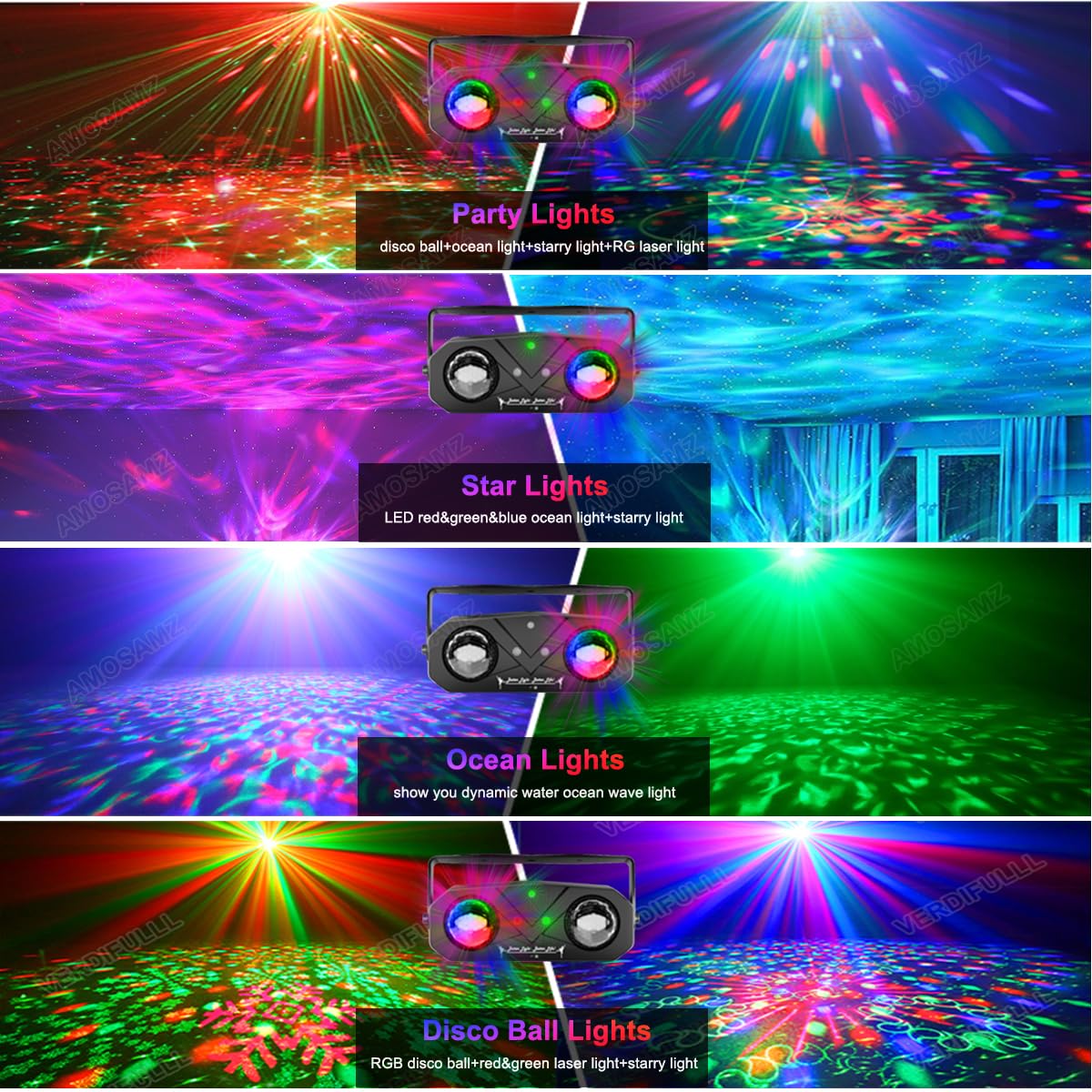 Disco Lights Disco Ball, Sound Activated Party Light with Roating Disco Ball,Star Projector,Ocean Light and Laser Lights for Party DJ KTV Club Wedding Festivals Stage Dancing Christmas Newly Party Light+Star Light - Image 3