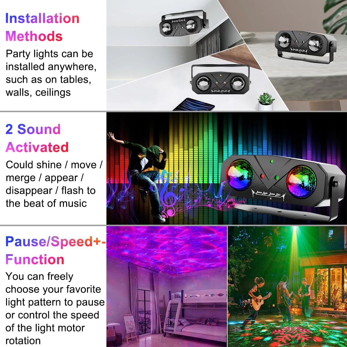 Disco Lights Disco Ball, Sound Activated Party Light with Roating Disco Ball,Star Projector,Ocean Light and Laser Lights for Party DJ KTV Club Wedding Festivals Stage Dancing Christmas Newly Party Light+Star Light - Image 4