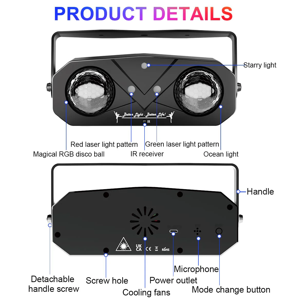 Disco Lights Disco Ball, Sound Activated Party Light with Roating Disco Ball,Star Projector,Ocean Light and Laser Lights for Party DJ KTV Club Wedding Festivals Stage Dancing Christmas Newly Party Light+Star Light - Image 7