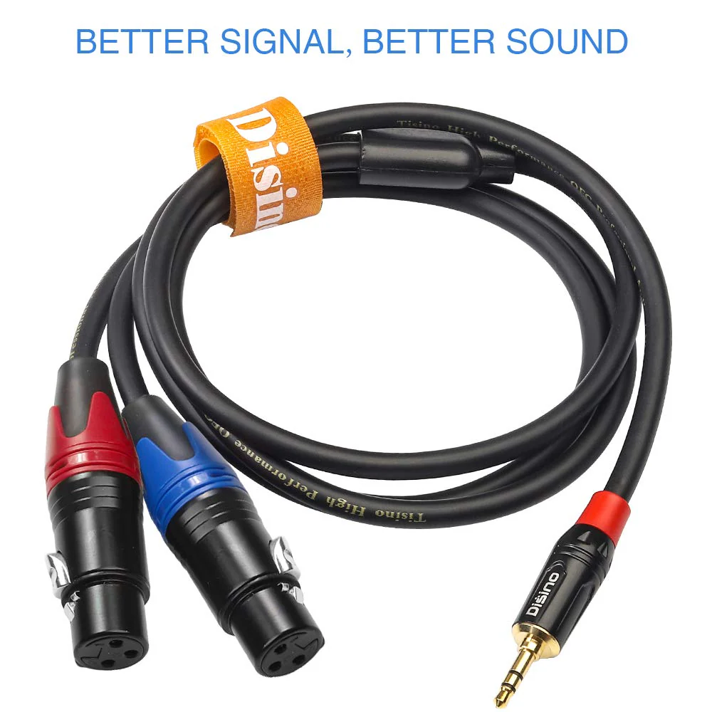 Disino Dual Female XLR to 3.5mm Y-Splitter Cable, Unbalanced XLR Female to 1/8 Inch Mini Jack TRS Stereo Aux Interconnect Audio Mic Breakout Patch Cord - 3.3 Feet/1 Meter - Image 5