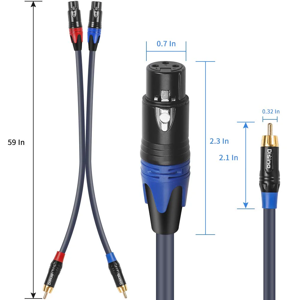 Disino Dual Female XLR to Dual RCA Cable, Heavy Duty 2-XLR Female to 2 RCA/Phone Plug Male HiFi Stereo Audio Connection Microphone Cable Interconnect Lead Wire - 10 Feet /3 Meters - Image 3