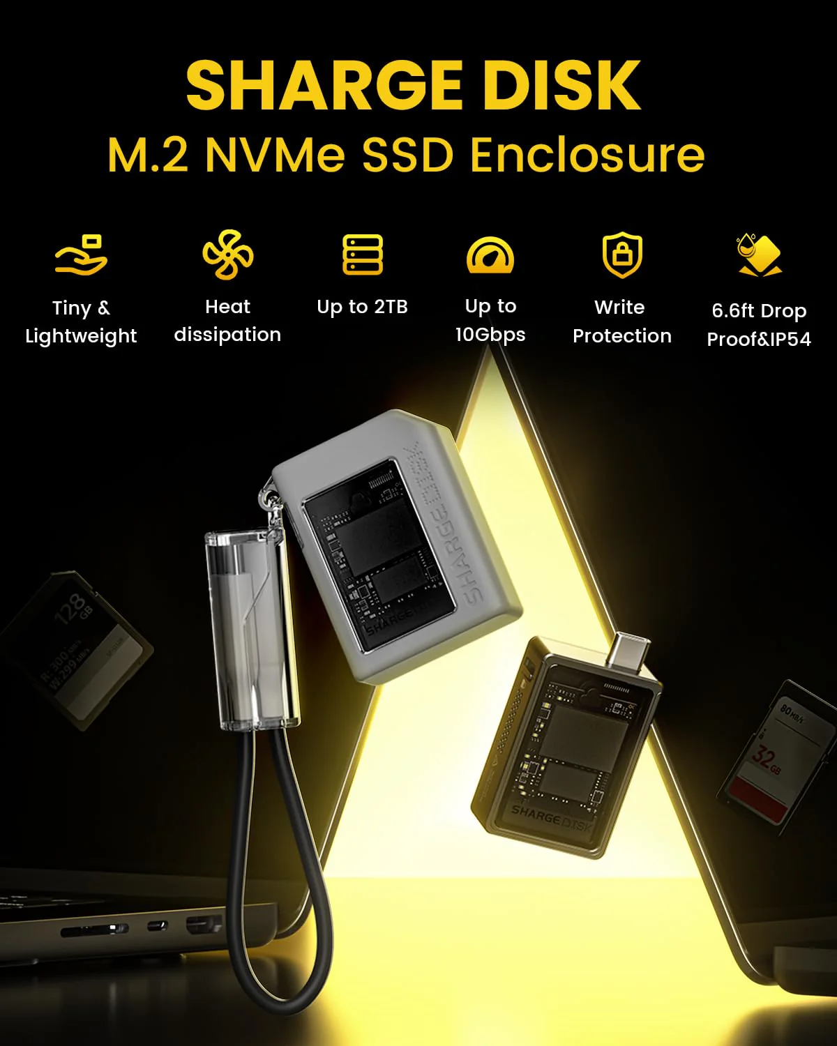 Disk M.2 NVMe SSD Enclosure with Active Cooling System, 10Gbps USB C 3.2 Gen2, Enclosure NVMe Reader Supports M Keys and Size 2230 SSDs, Gray - Image 2