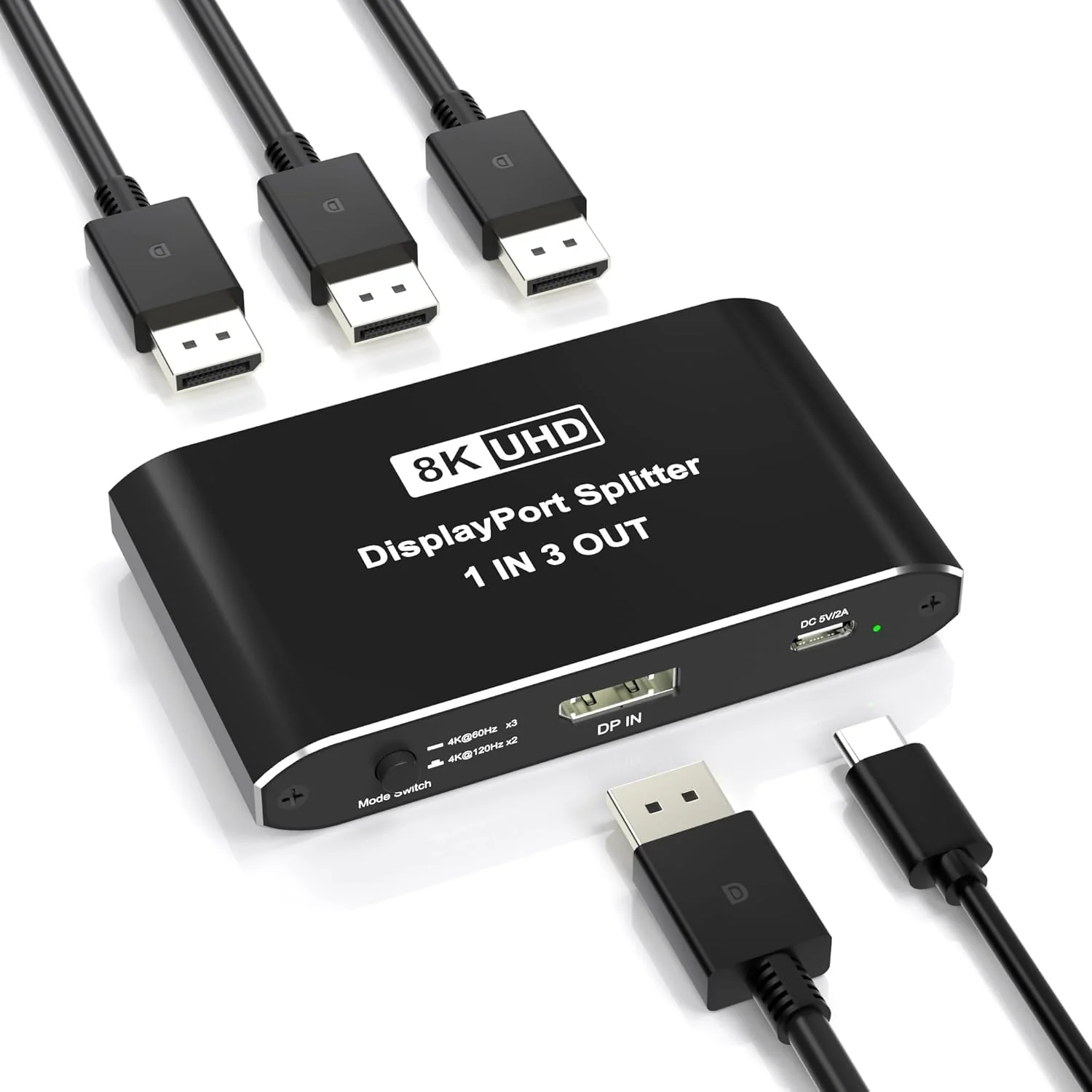 Displayport Splitter 1 in 3 out, 8K@60Hz, 4K@120Hz, Resolution DP 1.4 DisplayPort Switcher Selector Box, DSC Support, Display Port Switcher Compatible with PC, Laptop, Monitor, Gaming, TV, NVIDIA, AMD - Image 9