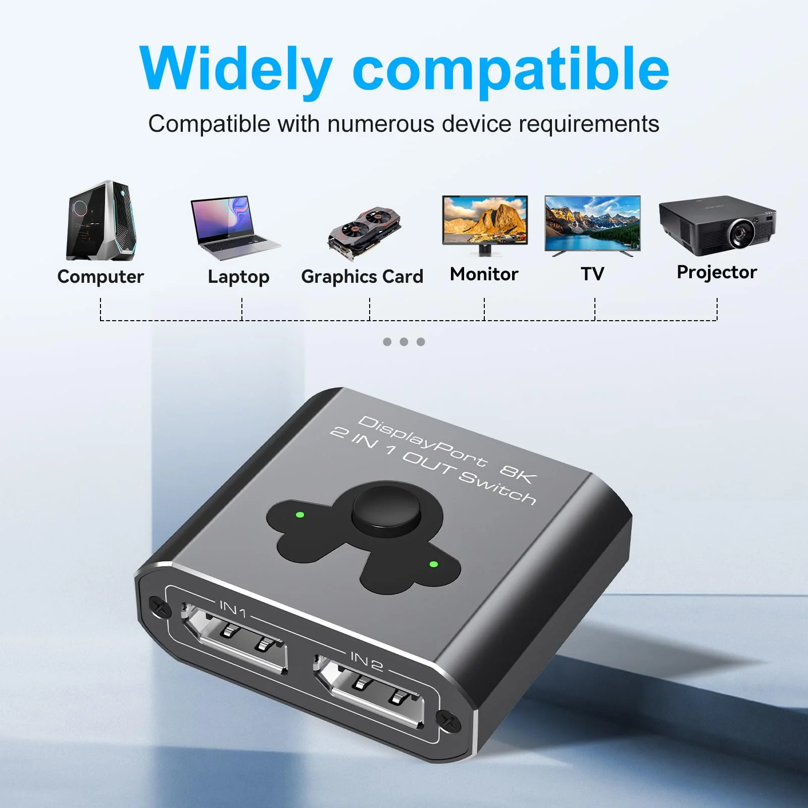 Displayport Switch 2 in 1 Out 8K60Hz 4K144Hz DP 1.4 Switcher Compatible with TVs Monitors Laptops PCs Projectors etc (Unidirectional) Unidirectional - Image 6