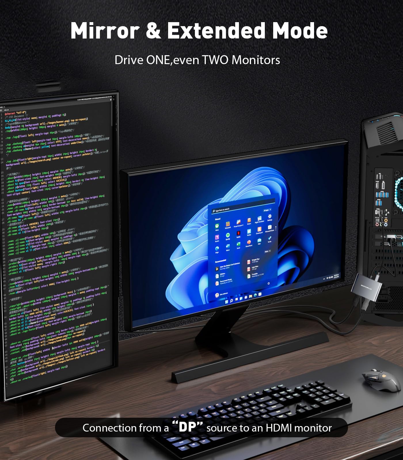 DisplayPort to Dual HDMI Adapter [4K@60Hz] DP to HDMI Splitter 1 in 2 Out Extended Display, DP 1.2 to 2 HDMI Female Converter for Dual Monitors Compatible with PC,Graphic Card and More - Image 3