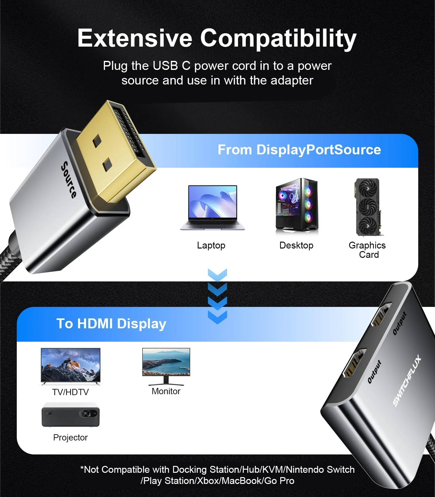 DisplayPort to Dual HDMI Adapter [4K@60Hz] DP to HDMI Splitter 1 in 2 Out Extended Display, DP 1.2 to 2 HDMI Female Converter for Dual Monitors Compatible with PC,Graphic Card and More - Image 4