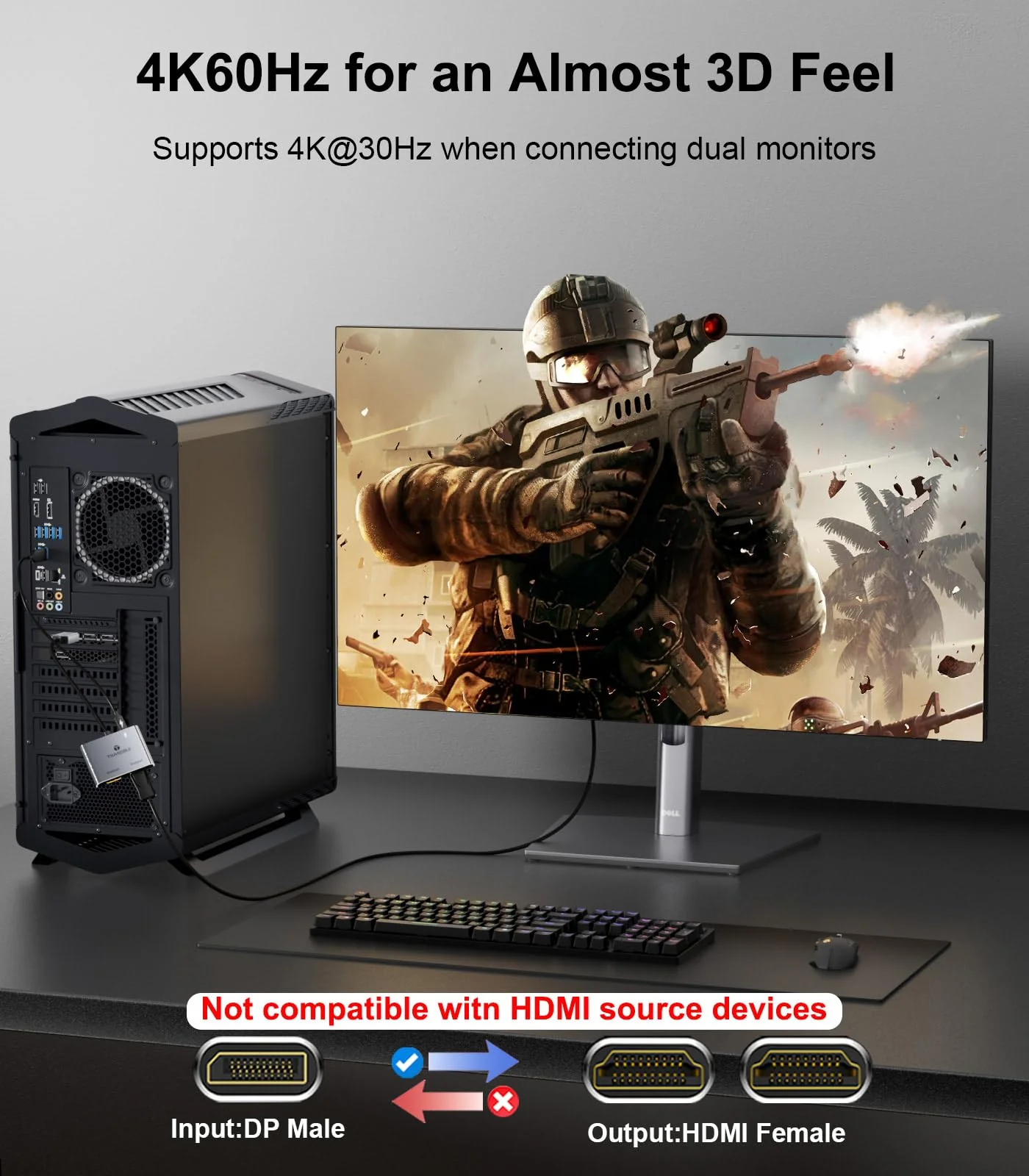DisplayPort to Dual HDMI Adapter (4K@60Hz) DP to HDMI Splitter for Dual Monitors Extended Display MST Display Port to HDMI 1 in 2 Out Hub for PC, Graphics Card - Image 2