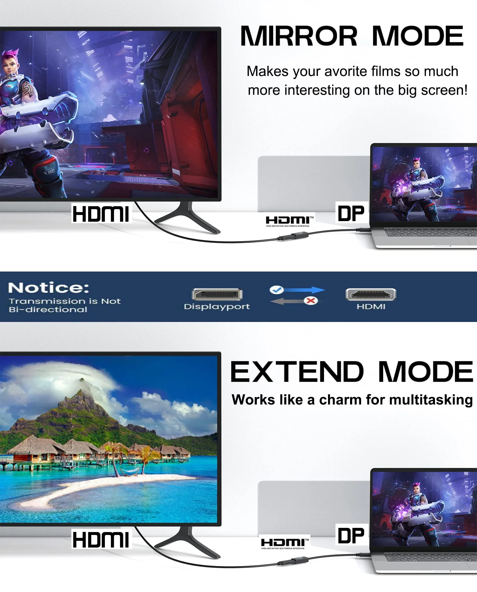 DisplayPort to HDMI Adapter 4K, 5-Pack, Display Port DP to HDMI Adapter Cable Male to Female Compatible with Computer, Monitor, TV, Projector (5, black) - Image 6