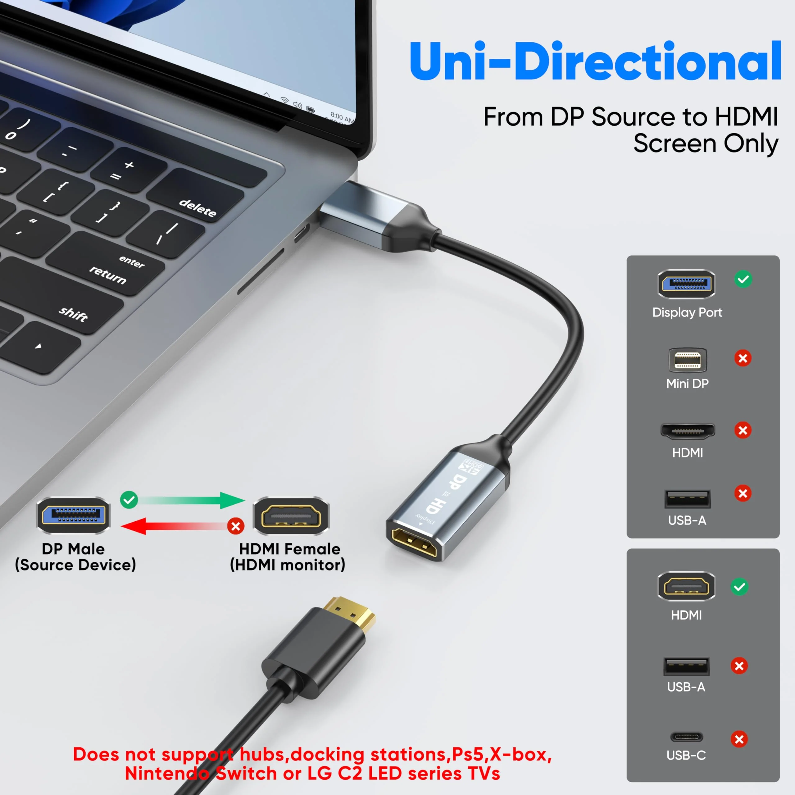 DisplayPort to HDMI Adapter 5 Packs, Uni-Directional DP to HDMI Adapter, 4K Male Display Port to Female HDMI Converter for Dell HP Laptop Monitor Projector, Aluminum Alloy Shell, Gold-Plated 5 pack Grey - Image 5