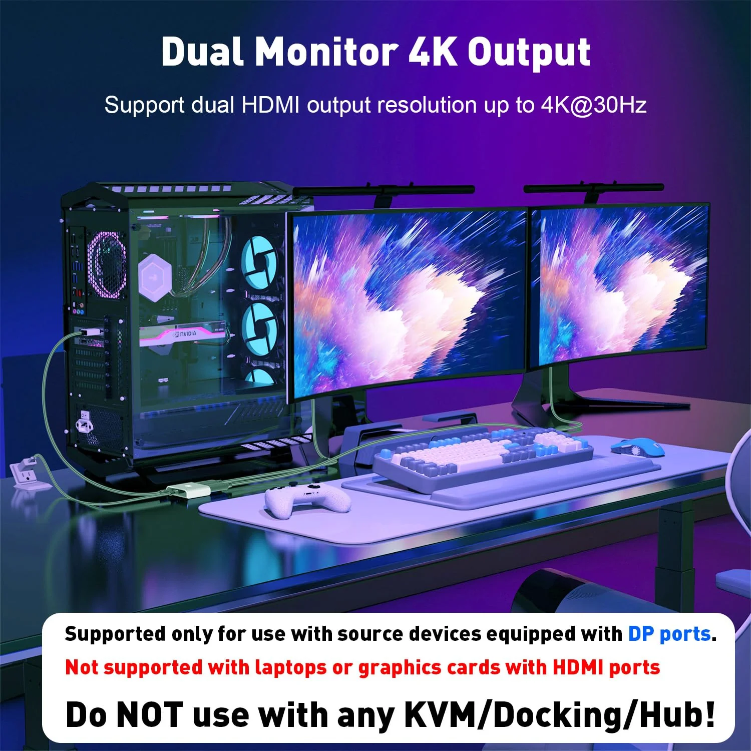 DisplayPort to HDMI and DisplayPort Adapter | 4K 60Hz DP Splitter Extended Display Adapter for DP and HDMI Dual Monitors,Display Port 1 in 2 Out Splitter for Dell, NVIDIA, AMD, Lenovo, HP MST-DP to DP with HDMI Splitter - Image 2