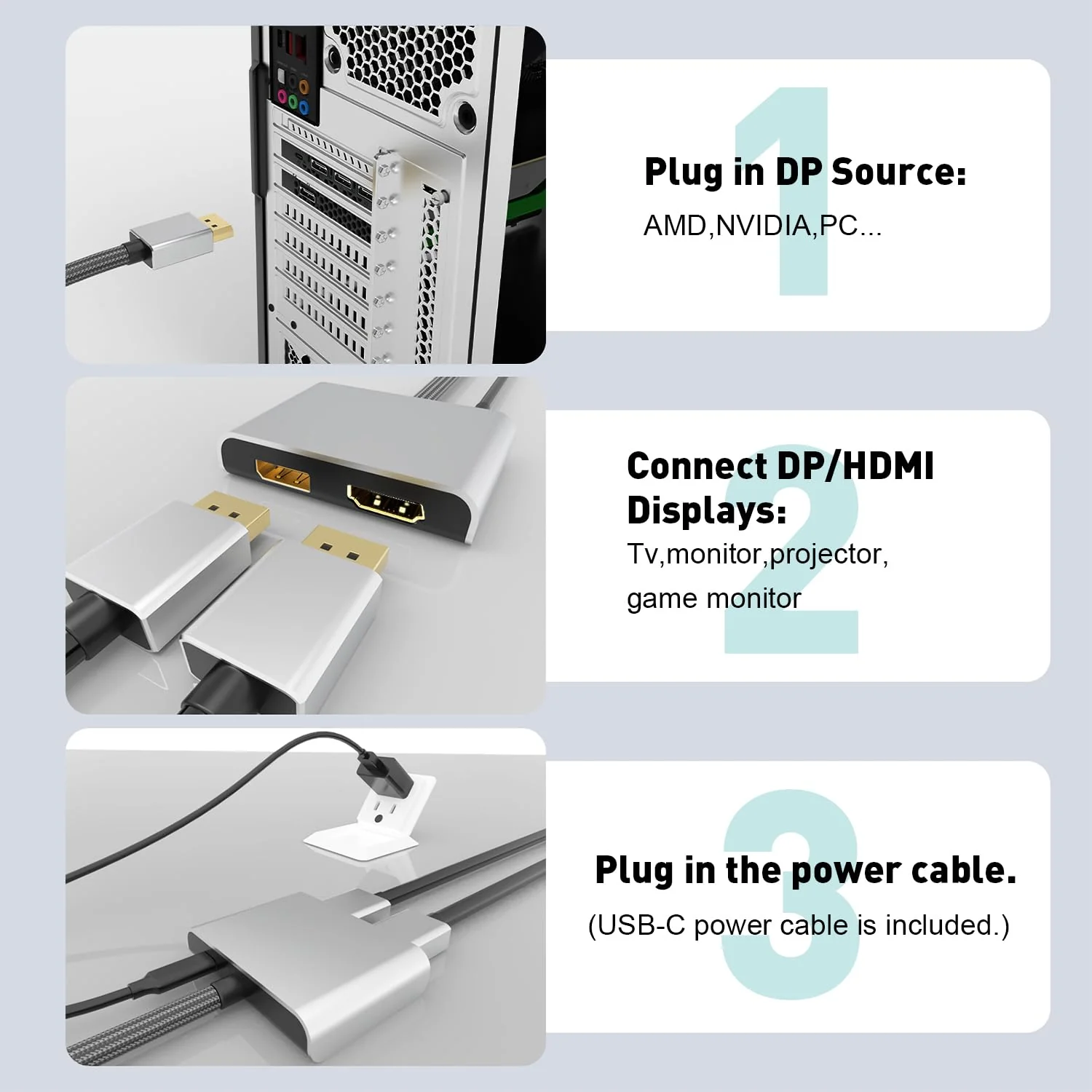 DisplayPort to HDMI and DisplayPort Adapter | 4K 60Hz DP Splitter Extended Display Adapter for DP and HDMI Dual Monitors,Display Port 1 in 2 Out Splitter for Dell, NVIDIA, AMD, Lenovo, HP MST-DP to DP with HDMI Splitter - Image 6