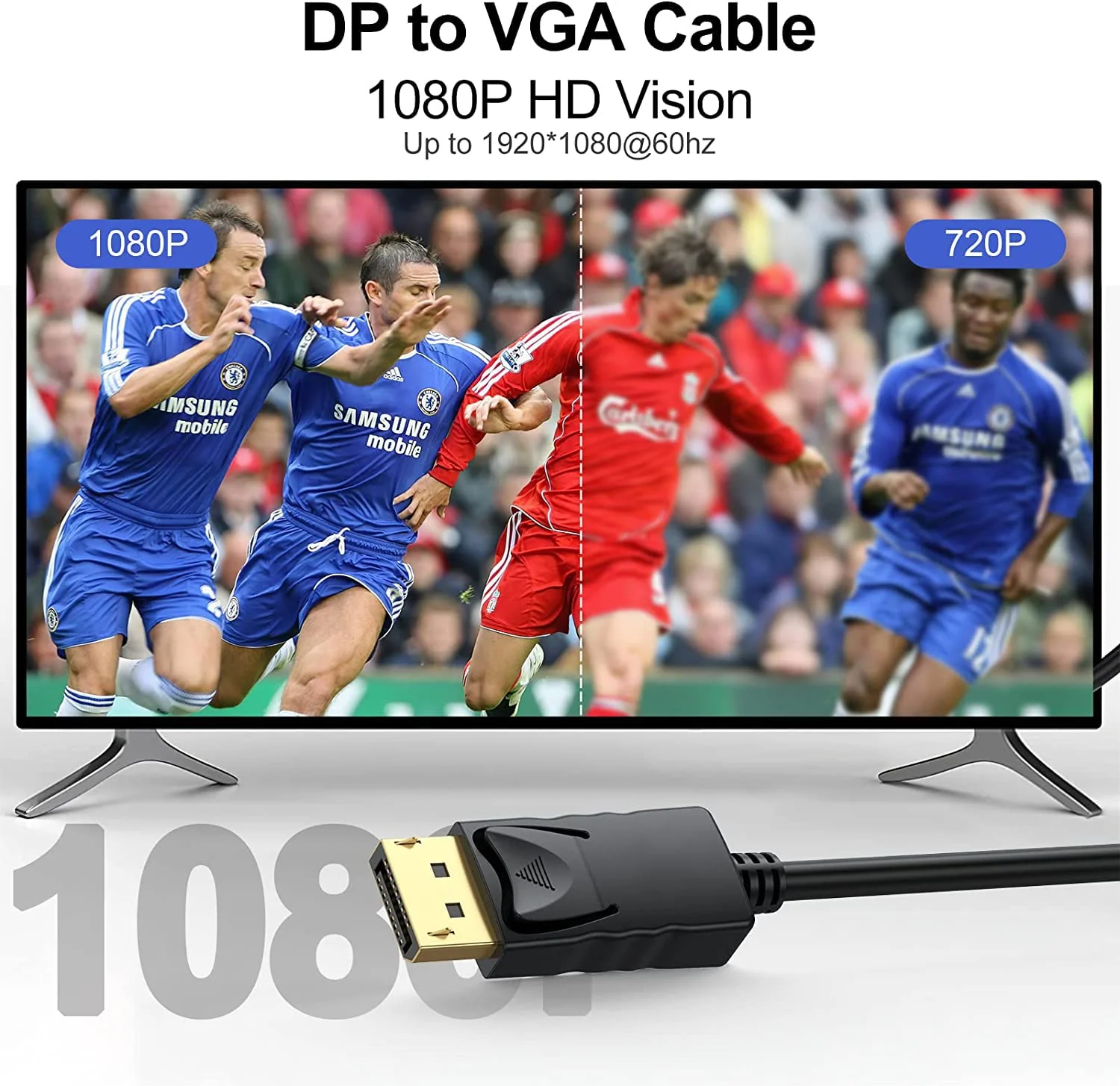 DisplayPort to VGA Cable 6 Ft, 2-Pack Display Port DP to VGA Adapter Cord Male to Male HD Video 1080P for Computer, Monitor, TV, Projector - Image 3