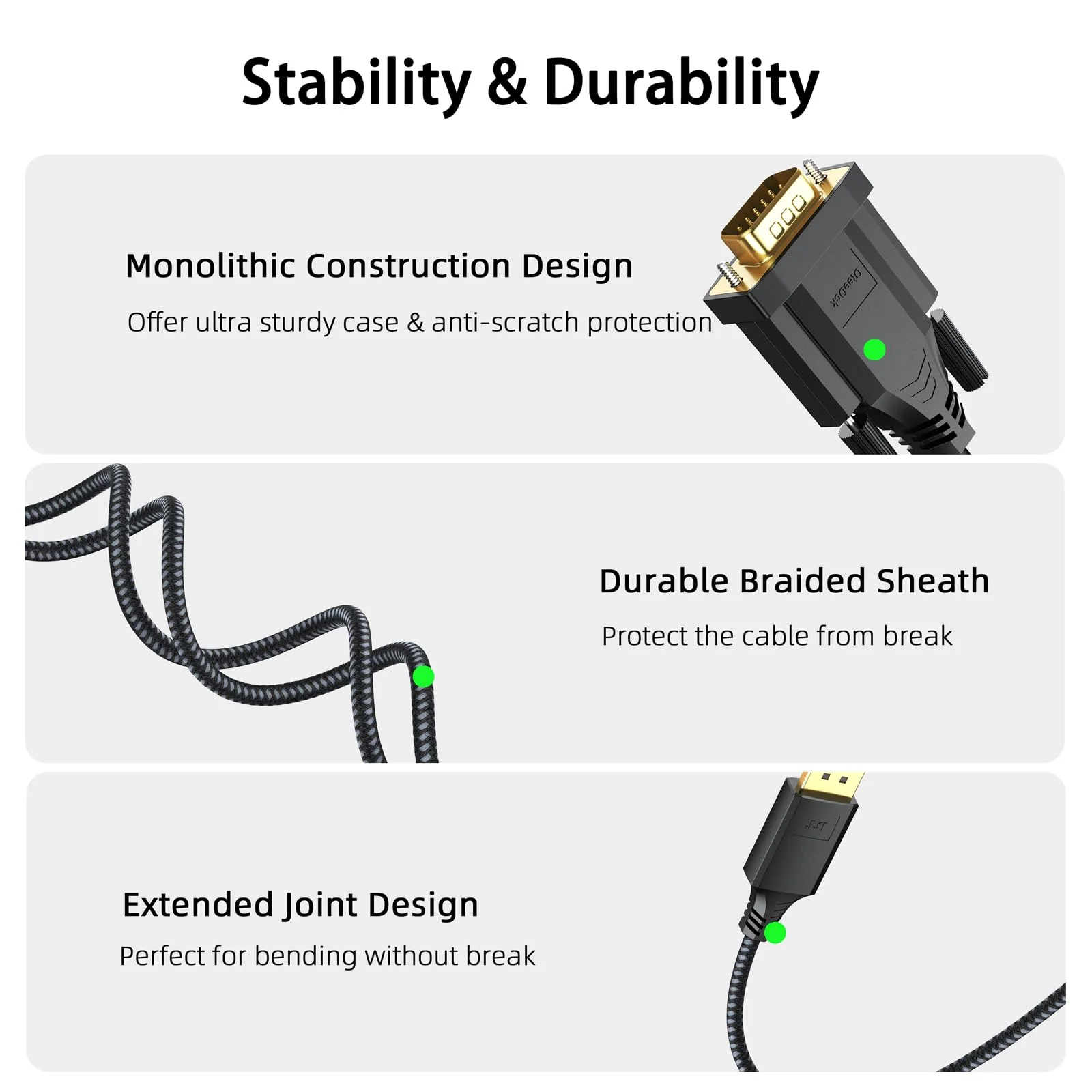 DisplayPort to VGA Cable 6ft, Display Port DP to VGA Adapter Cable Converter Male to Male Braided Cord for Monitor Desktop Laptop Display Projector HDTV 6 Feet 1 Pack - Image 2