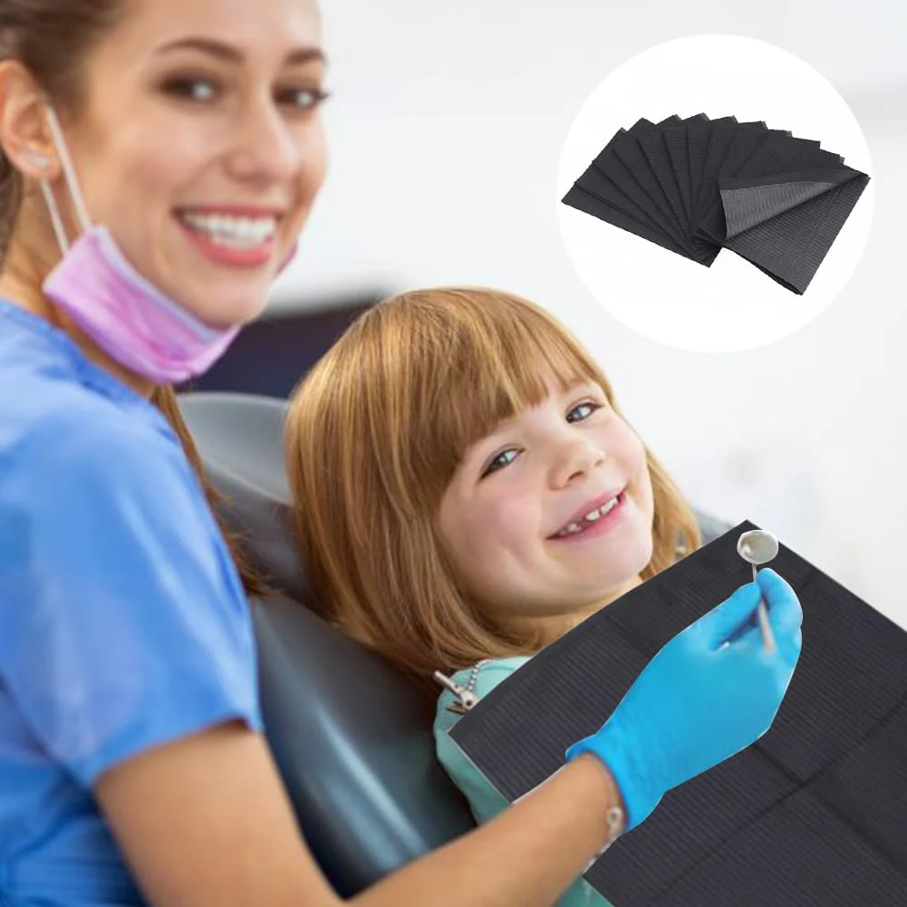 Disposable Dental Bibs, Pack of 50, Waterproof Tattoo Table, Tattoo Pads, Disposable, for Nail Salon, Accessories for Nail and Eyelash Technology for Tattoo Supplies (33.5 x 45 cm, Black) - Image 4