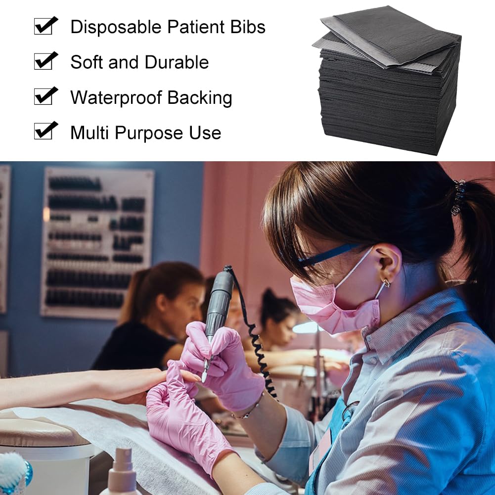 Disposable Dental Bibs, Pack of 50, Waterproof Tattoo Table, Tattoo Pads, Disposable, for Nail Salon, Accessories for Nail and Eyelash Technology for Tattoo Supplies (33.5 x 45 cm, Black) - Image 6