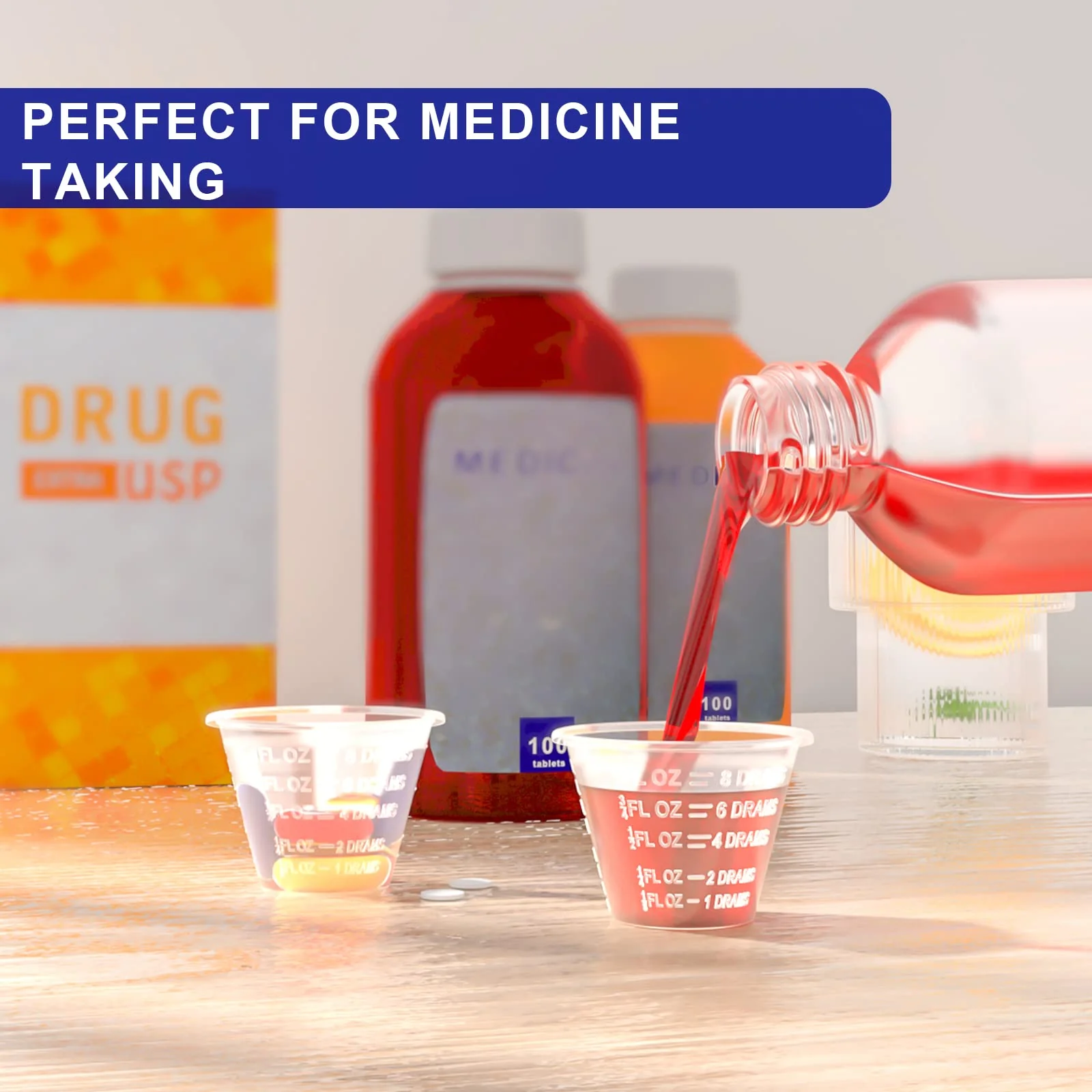 Disposable Medicine Cups Graduated, Bulk Pack of 100, 1 oz (30ml) Small Plastic Measuring Cup for Liquid Medication, Paint, epoxy, Pill and Resin. - Image 3