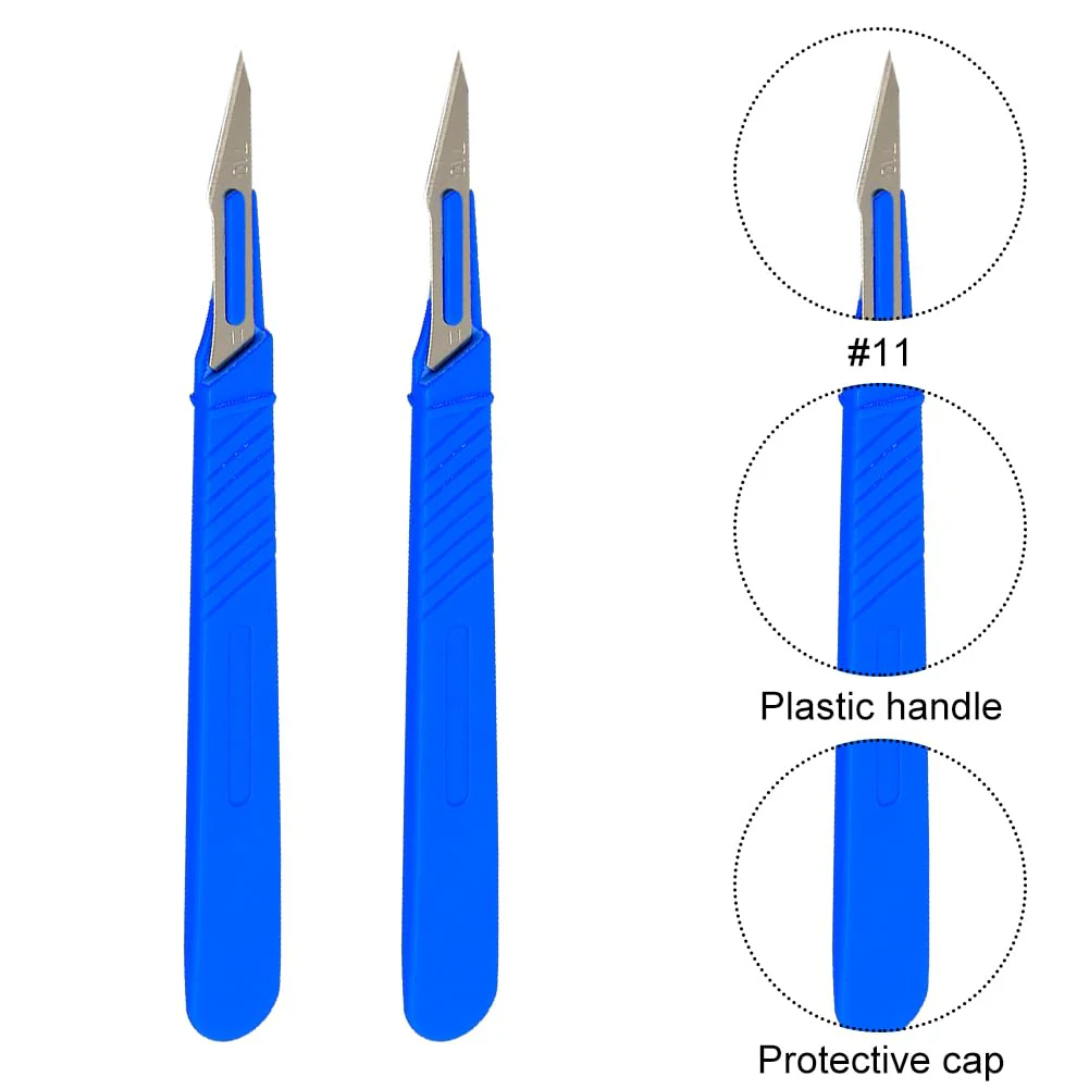 Disposable Plastic Surgical Scalpel Knife, Disposable Scalpel Blade, Sterilised Disposable Scalpels, Disposable Scalpel Figure 11 with Protective Cap, Individually Sterile Packed (Blue, Pack of 10) Construction, 10 Pieces - Image 2