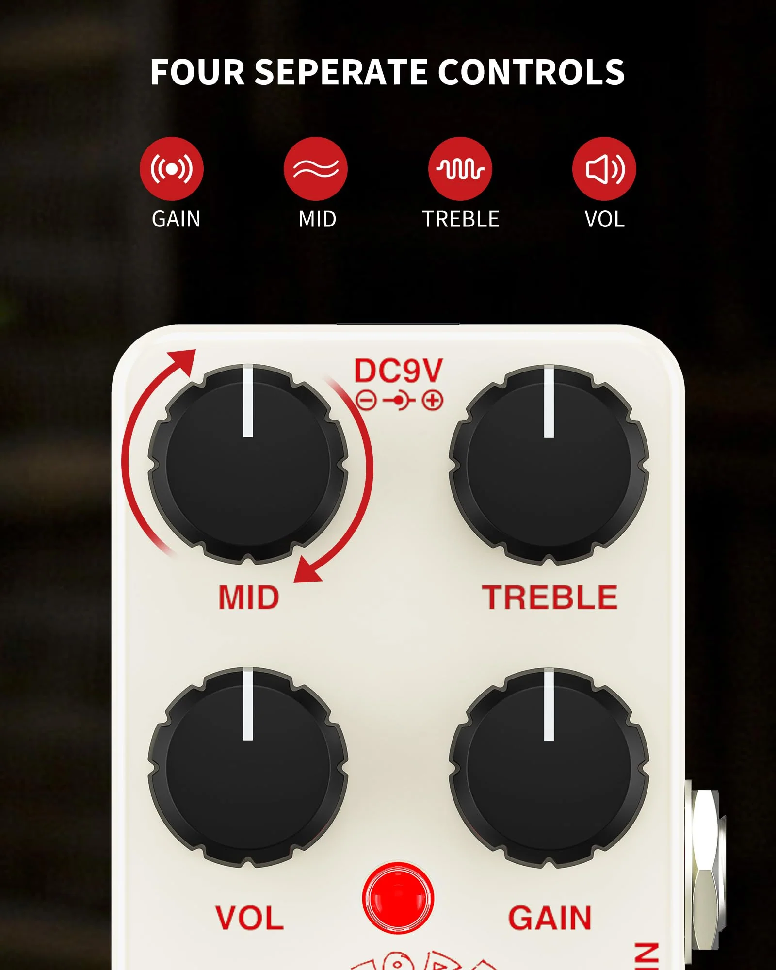 Distortion Guitar Pedal, Mini Analog Distortion Pedal, Two-Brand EQ, Mid and Treble, True Bypass DC 9V for Electric Guitar - Image 2