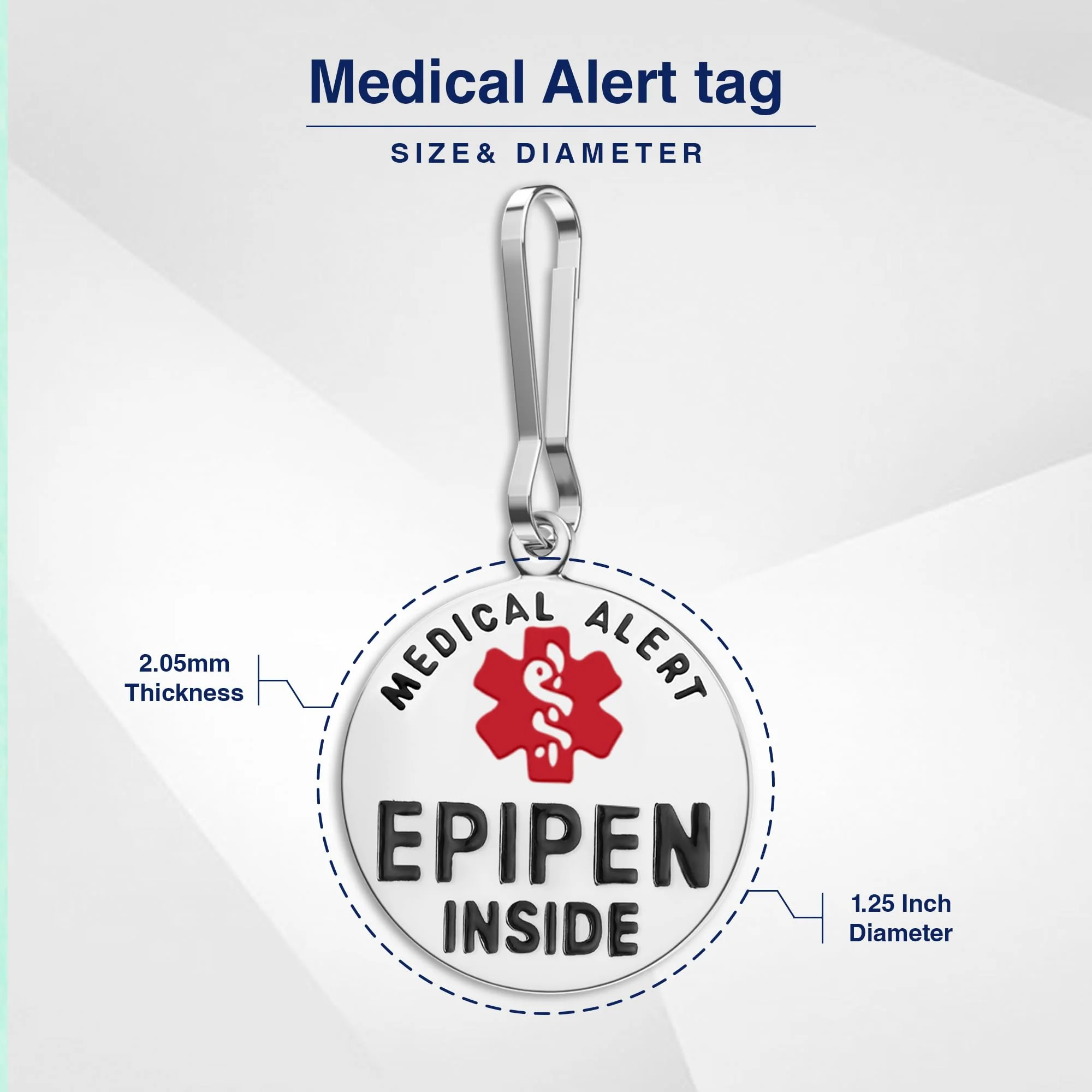 Divoti EpiPen Inside Bag Tag 1.25" with Quick Clip | Pre-Engraved, Dual-Sided & Bold Lettering - Stainless Steel & Heavy-Duty Construction - Medical Alert ID Tag for Emergency 1 Unit: Stainless Steel / Dual-sided 1.25" Quick Clip - Image 4