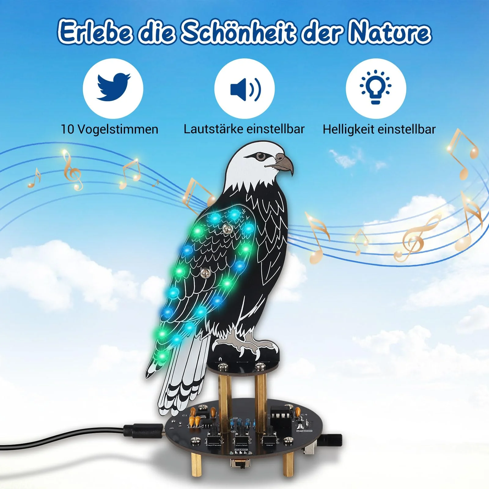 DIY Electronic Bird Singing Soldering Kit, Creative Soldering Project Kit with Bird Shape, 10 Bird Voices, Slow LED Wing Flashing for Electronics Learning Gift - Image 2