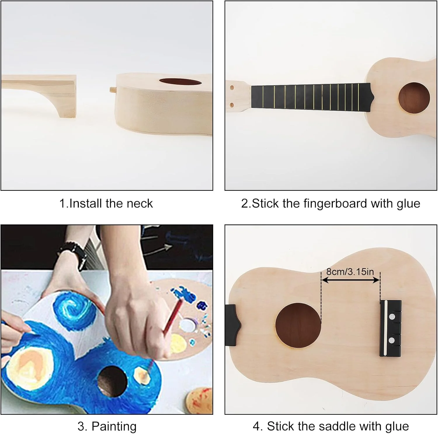 DIY Ukulele Kit Soprano (21inch) Build Your Own Guitar Kit with our Ukuleles Guitar Build Kit. DIY Ukelele Kit has 33 Pieces for all DIY Guitar needs. Guitar diy kit great to Build Your Own Ukulele - Image 10
