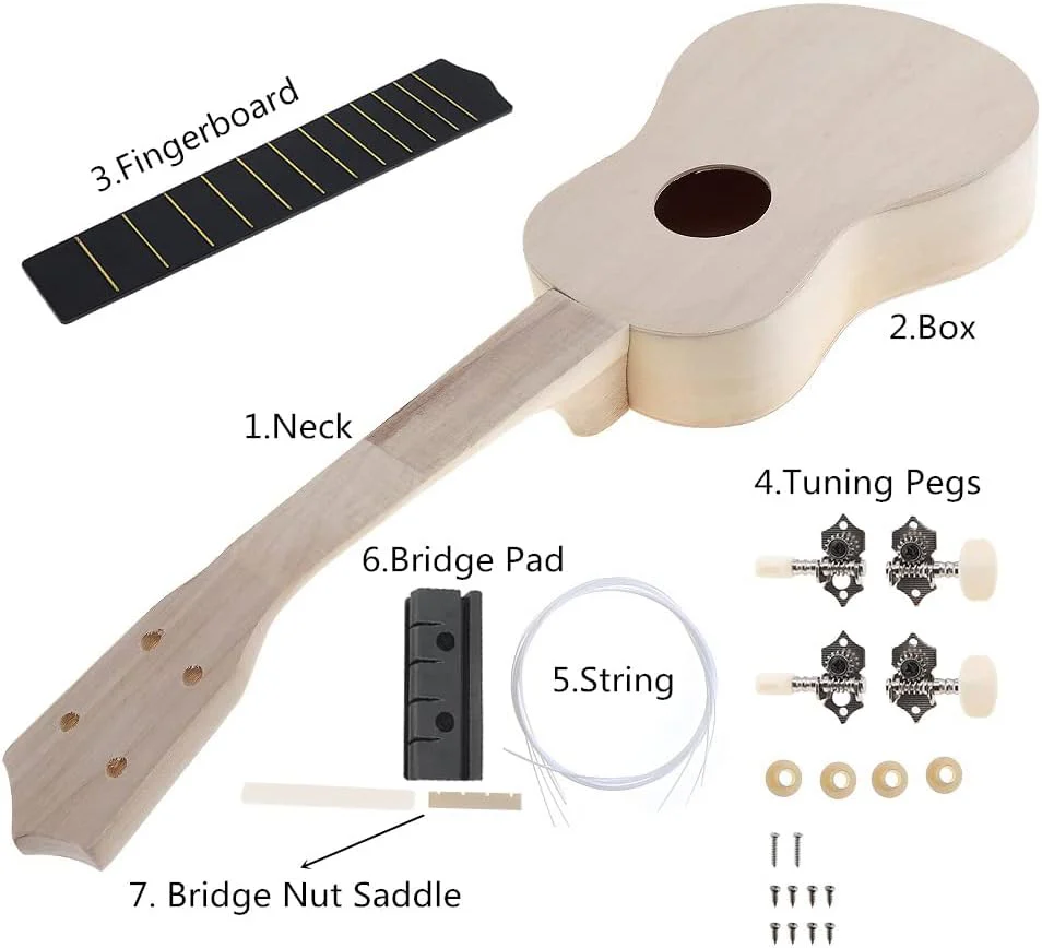 DIY Ukulele Kit Soprano (21inch) Build Your Own Guitar Kit with our Ukuleles Guitar Build Kit. DIY Ukelele Kit has 33 Pieces for all DIY Guitar needs. Guitar diy kit great to Build Your Own Ukulele - Image 8