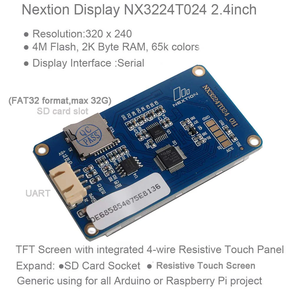 DIYmalls Nextion 2.4 Inch HMI Display Resistive Touchscreen 5V TFT LCD 320x240 for Arduino ESP32 (NX3224T024) - Image 2