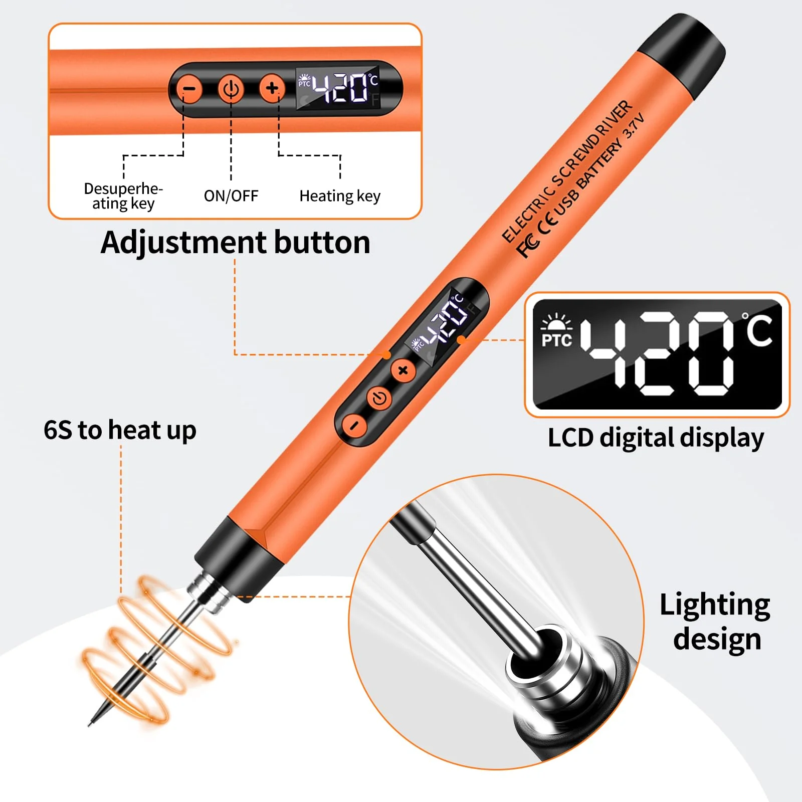 diymore Akku Lötkolben Set, USB Kabelloses Lötkolben Set, 5 Gänge Temperatur Einstellbare 260 ℃-420 ℃, 3 Lötspitzen, Lötdraht, Lötkolben, Lötpaste, Lötkolben Akku Set für Reparatur des Schweißens - Image 5