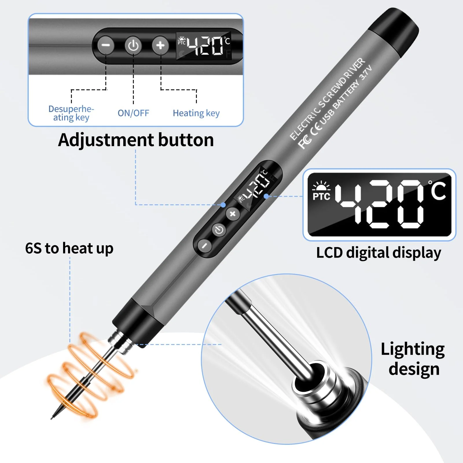 diymore Battery Soldering Iron Set, USB Wireless Soldering Iron Set, 5 Gears Temperature Adjustable 260 ℃-420 °C, 3 Soldering Tips, Soldering Wire, Soldering Paste, Soldering Iron Battery for Repair - Image 7