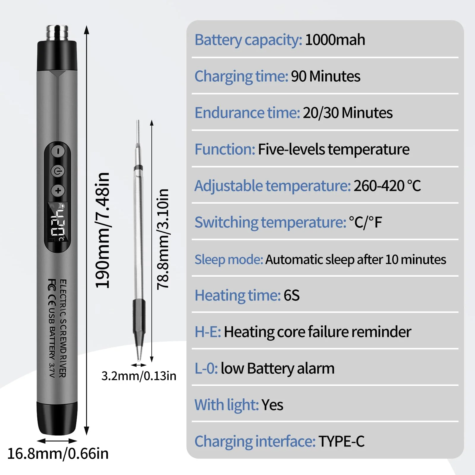 diymore Battery Soldering Iron Set, USB Wireless Soldering Iron Set, 5 Gears Temperature Adjustable 260 ℃-420 °C, 3 Soldering Tips, Soldering Wire, Soldering Paste, Soldering Iron Battery for Repair - Image 8