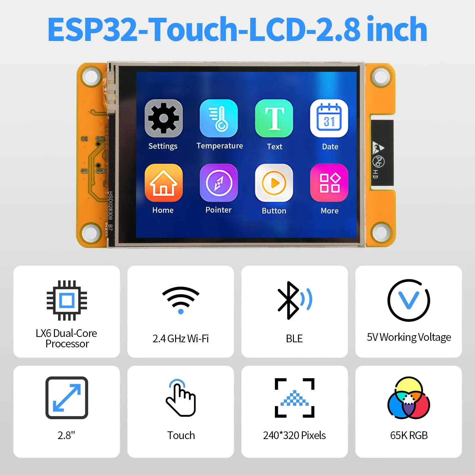 diymore For ESP32 Display, for ESP32 Development Board with WiFi Bluetooth, 2.8 Inch 240 x 320 LCD Display, Intelligent TFT Module Touchscreen High Speed IoT Connectivity Compatible with LVGL/GUI - Image 2