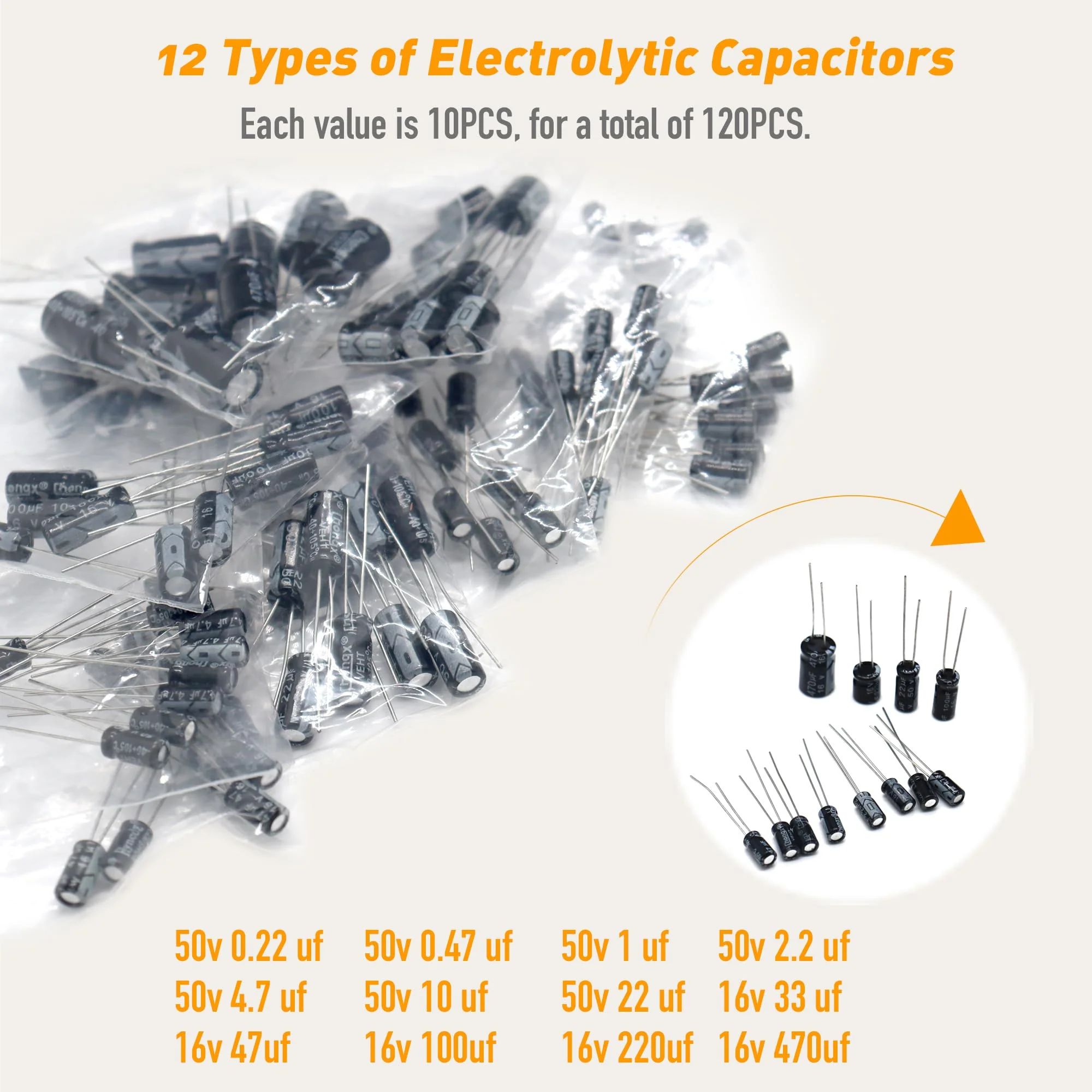 DIYoung 1390 Pieces Electronic Components Kit, with LED Diodes, Metal Film Resistors, Electrolytic Capacitors Package, Ceramic Capacitors, Transistors, Diodes - Image 3