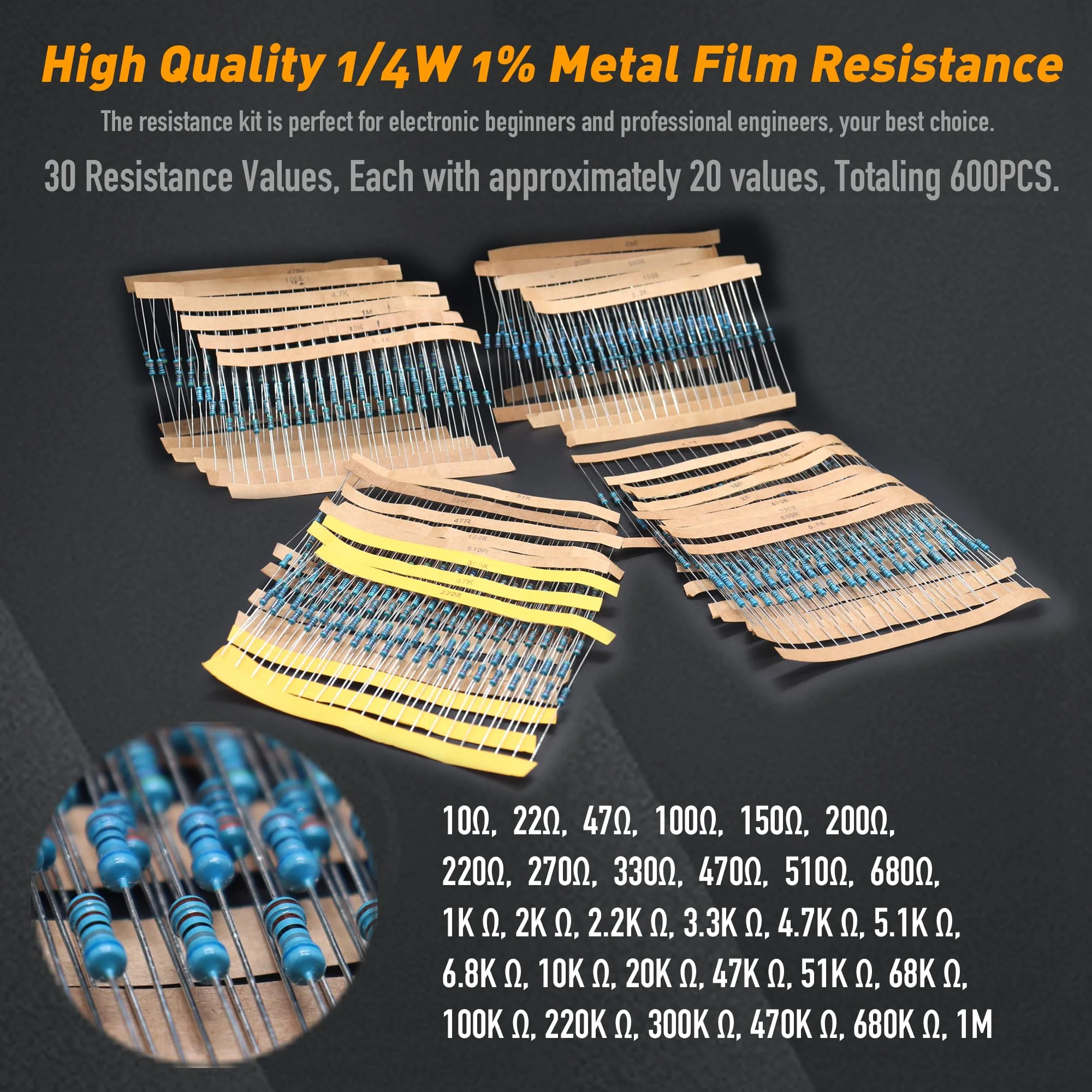 DIYoung 1390 Pieces Electronic Components Kit, with LED Diodes, Metal Film Resistors, Electrolytic Capacitors Package, Ceramic Capacitors, Transistors, Diodes - Image 4