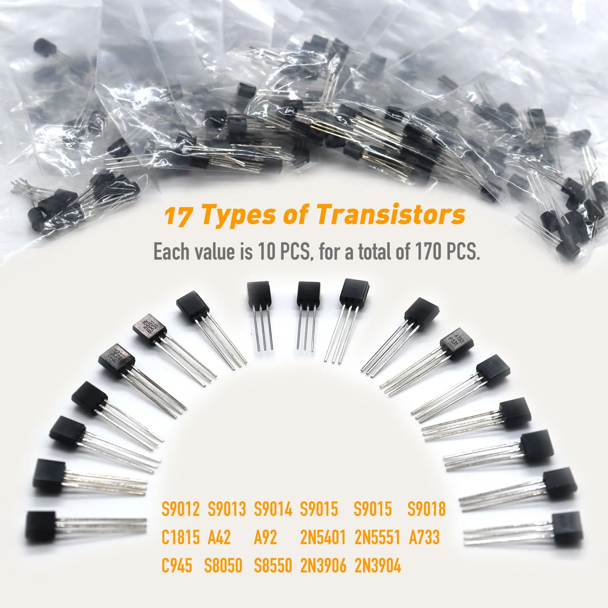 DIYoung 1390 Pieces Electronic Components Kit, with LED Diodes, Metal Film Resistors, Electrolytic Capacitors Package, Ceramic Capacitors, Transistors, Diodes - Image 5