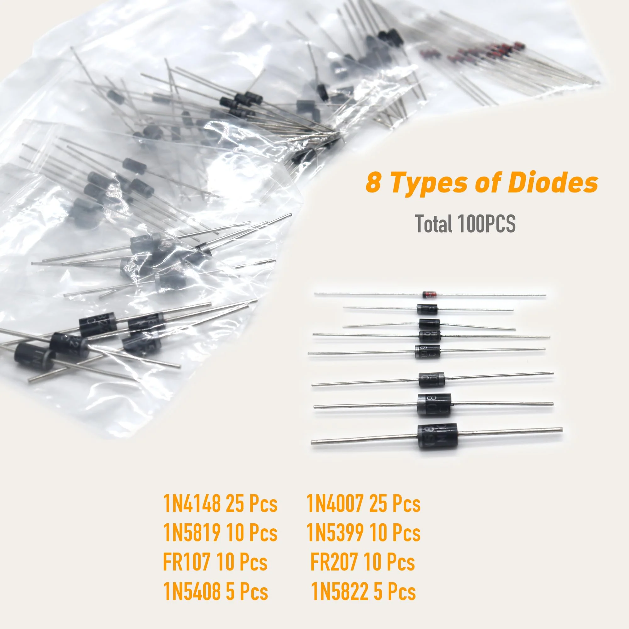 DIYoung 1390 Pieces Electronic Components Kit, with LED Diodes, Metal Film Resistors, Electrolytic Capacitors Package, Ceramic Capacitors, Transistors, Diodes - Image 7