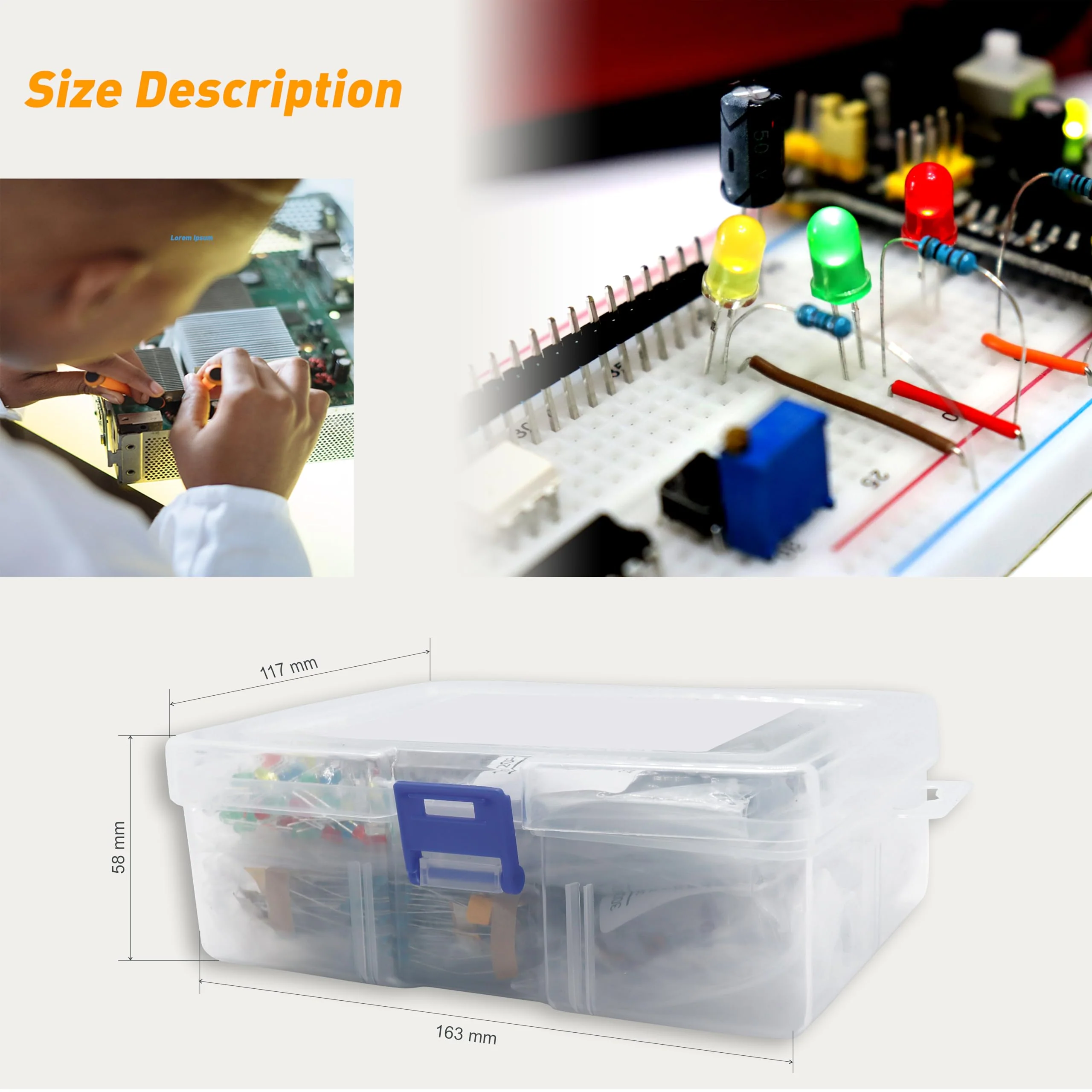 DIYoung 1390 Pieces Electronic Components Kit, with LED Diodes, Metal Film Resistors, Electrolytic Capacitors Package, Ceramic Capacitors, Transistors, Diodes - Image 8