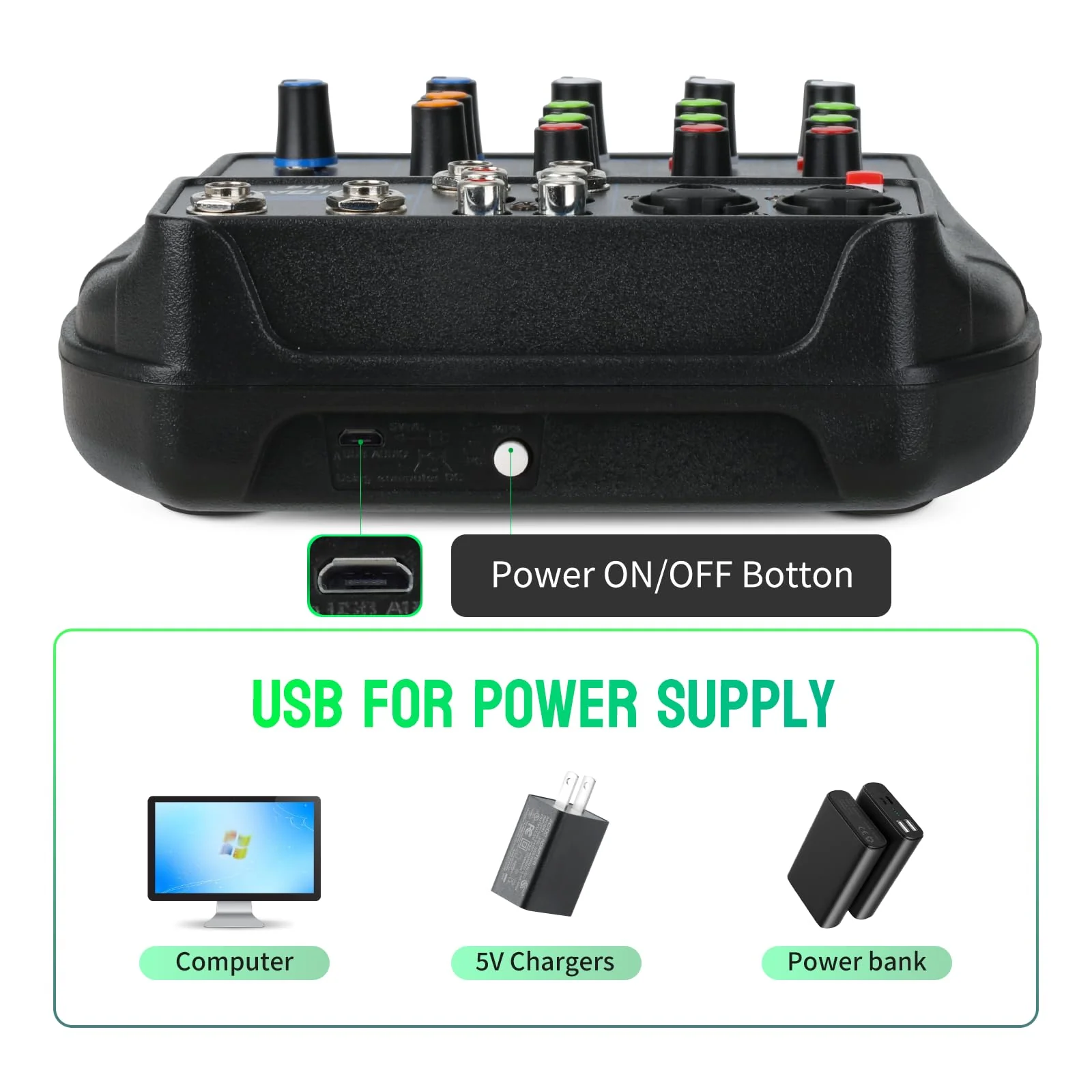DJ Audio Mixer, DJ Mixers 4 Channel Sound Board with Bluetooth, NEW BAXS Sound Mixer Board XRL/1/4" Interface, USB/MP3 Computer Input 48V Phantom Power Stereo DJ Studio Streaming KTV Stage - Image 6