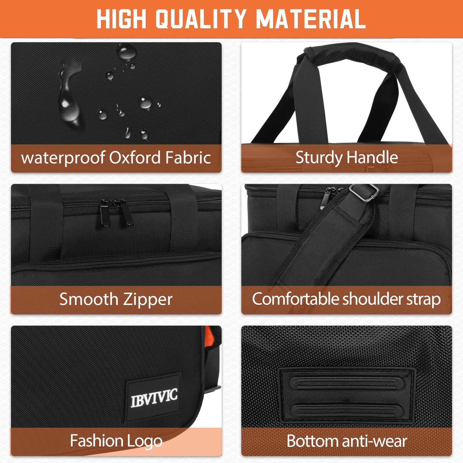 DJ Cable File Bag with 6 Detachable Dividers Gig Cable Bag for Cords,DJ Gear,Sound Instrument and Accessories 12"x8"x8" Black Orange 12Lx 8Wx 8H inch - Image 5