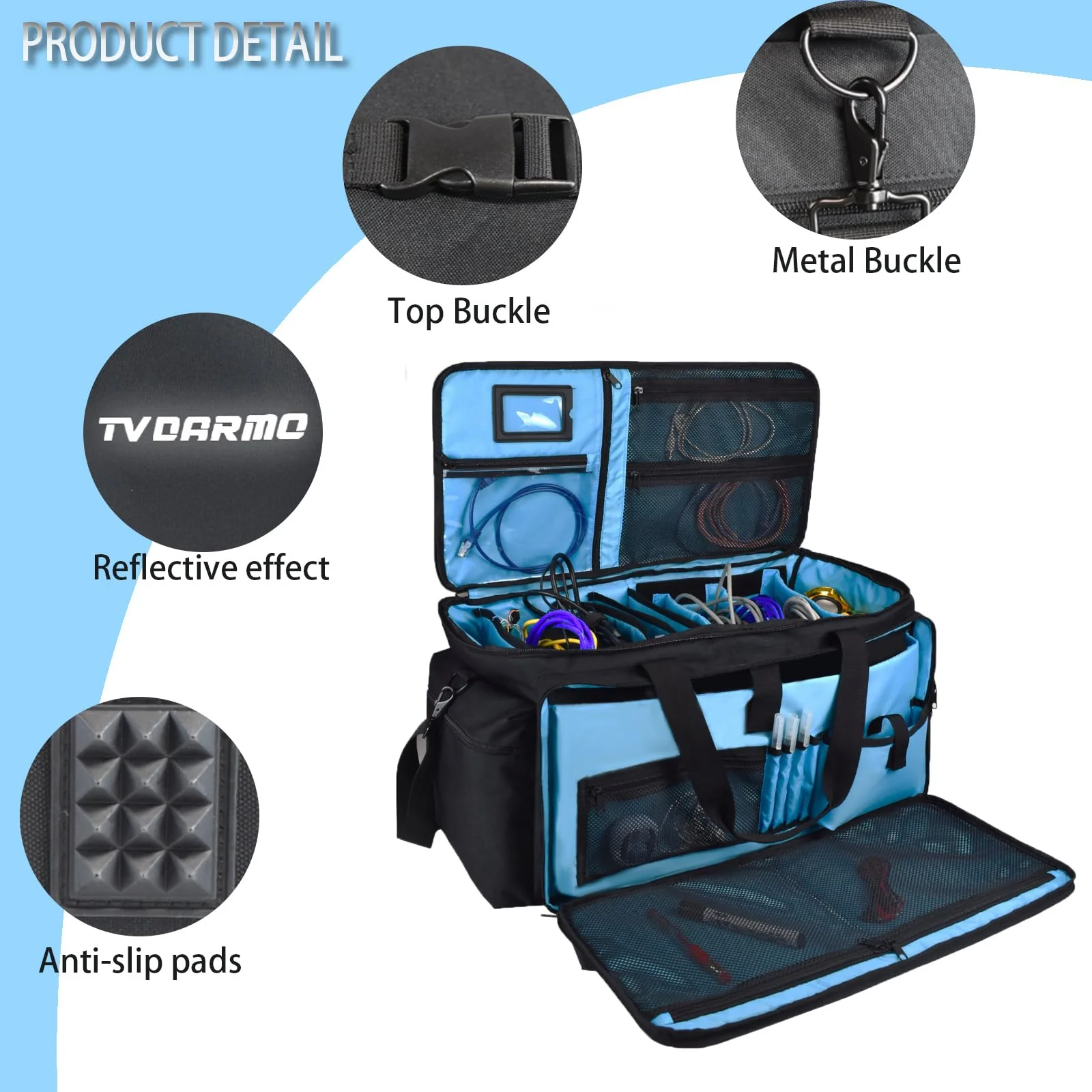 DJ Equipment Cable Bag - Gig Bag with Detachable Padded Bottom and 8 Dividers - Case for Musical Accessories, Cords, Gear, Sound Equipment - Image 2
