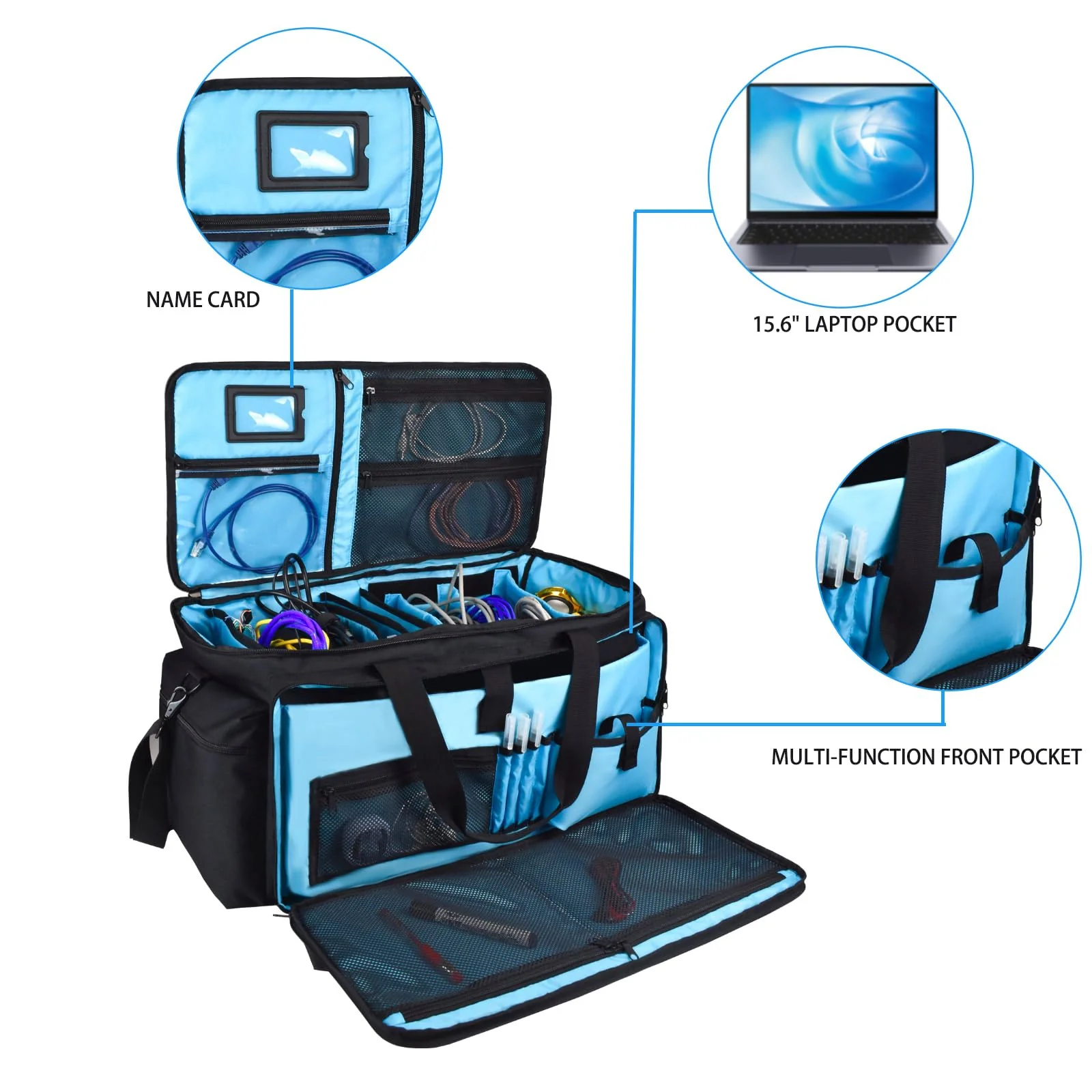DJ Equipment Cable Bag - Gig Bag with Detachable Padded Bottom and 8 Dividers - Case for Musical Accessories, Cords, Gear, Sound Equipment - Image 4