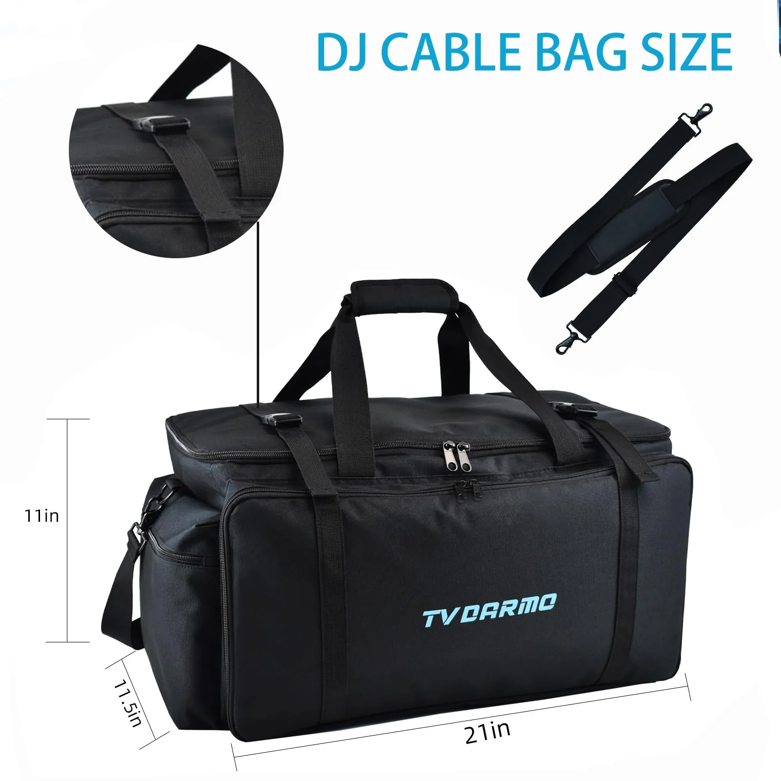 DJ Equipment Cable Bag - Gig Bag with Detachable Padded Bottom and 8 Dividers - Case for Musical Accessories, Cords, Gear, Sound Equipment - Image 6