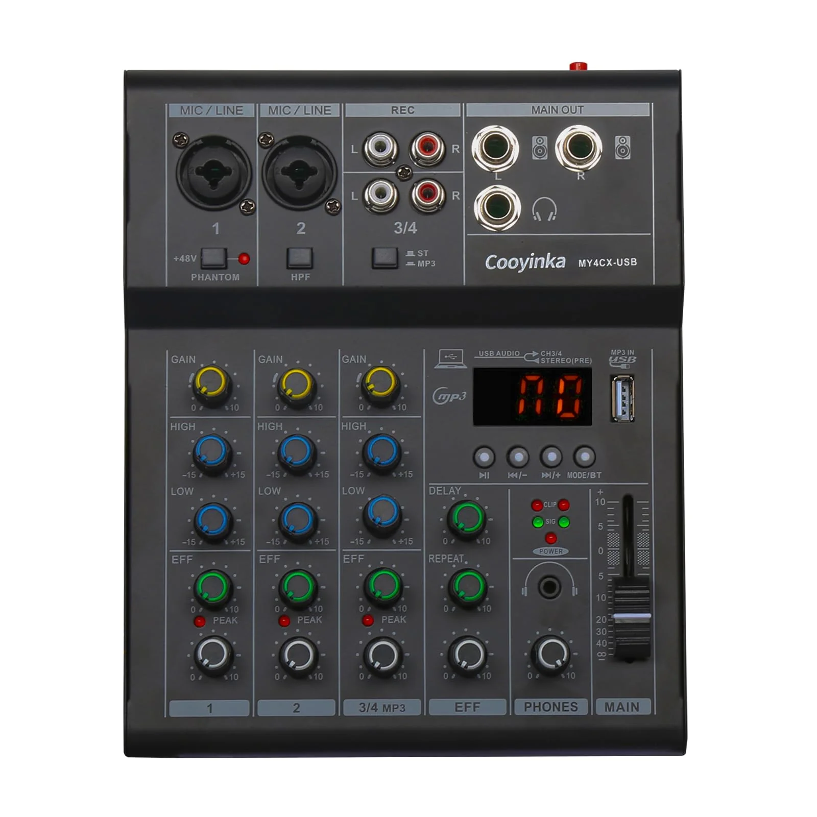 Dj Mixer, Audio Mixer for PC 4 Channel Bluetooth Sound Board with USB Interface, Cooyinka Mixer Audio Built-in 48V Phantom Power Sound Card for Live Streaming, Podcasting/Black