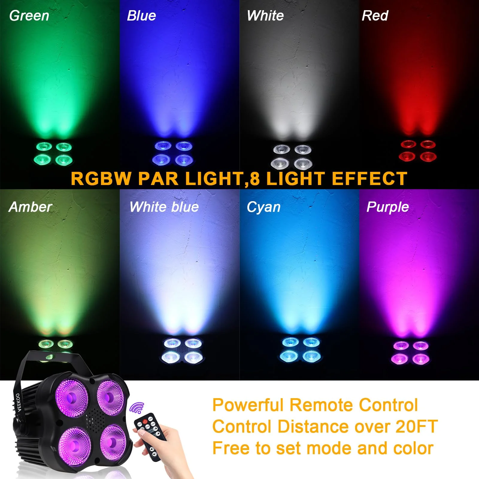 DJ Par Lights, RGBW LED Par Light with Sound Activated and Remote, DMX Stage Uplighting for Event Wedding Church Festival Stage Lighting﻿﻿ - Image 2