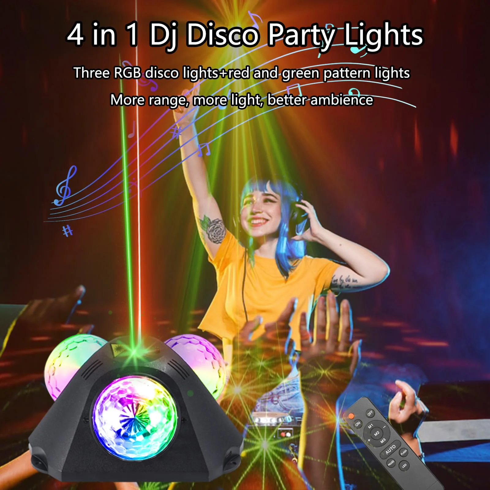 DJ Party Lights Disco Ball Light,Sound Activated Disco Lights+Red and Green Pattern Lamp Strobe Lighting for Home Club Karaoke Christmas Halloween Birthday Wedding Dancing - Image 3