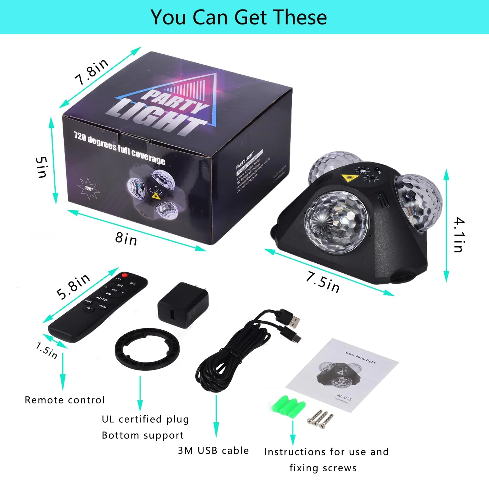 DJ Party Lights Disco Ball Light,Sound Activated Disco Lights+Red and Green Pattern Lamp Strobe Lighting for Home Club Karaoke Christmas Halloween Birthday Wedding Dancing - Image 5