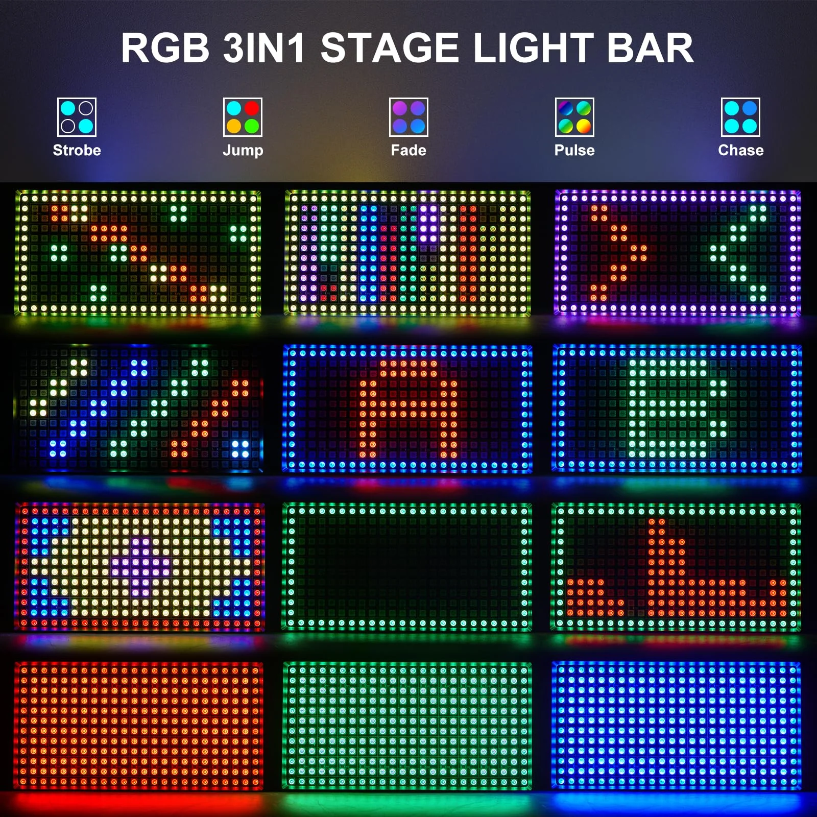 DJ Strobe Stage Light Bar, 288 RGB LED Wall Washer Light, 55 Zones Chasing Stage Party 4-in-1 DMX512, Remote Control for Halloween, Wedding, Club, Party Black 1 Pack - Image 3