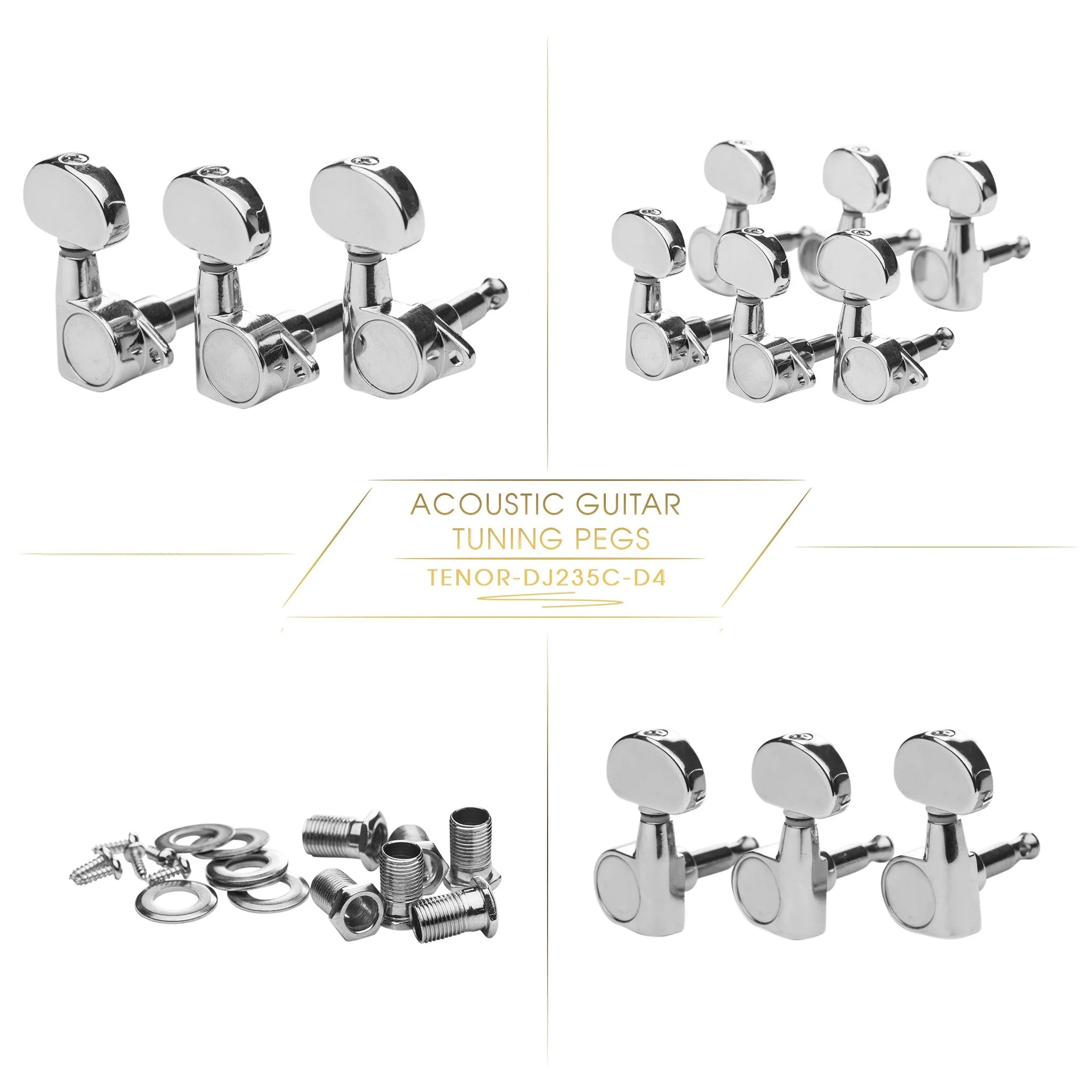 DJ235C-D4 TENOR Acoustic Guitar Tuners, Tuning Key Pegs/Machine Heads for Acoustic Guitar with Chrome Plated Finish and Chrome Plated Buttons. TENOR 235 TENOR-DJ235C-D4 - Image 4