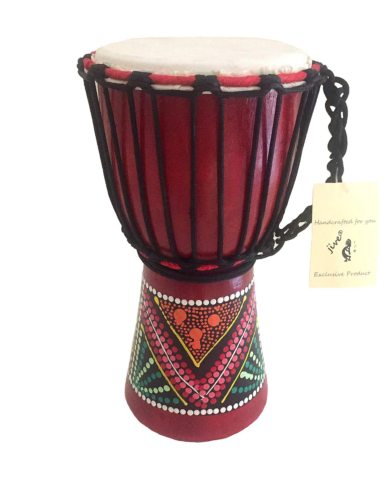 Djembe Drum Bongo Congo African Wood Drum - MED SIZE- 12" High, JIVE BRAND, Professional Quality With Heavy Base/Includes Key Chain 12" High Painted - Image 2